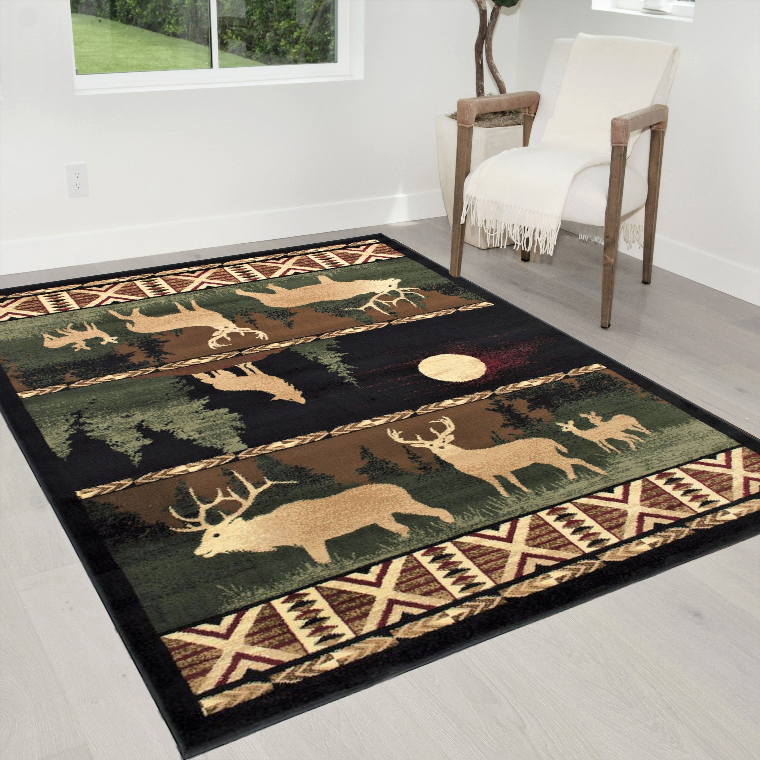 HR Wolf/Moon/Deer cabin and lodge area rug