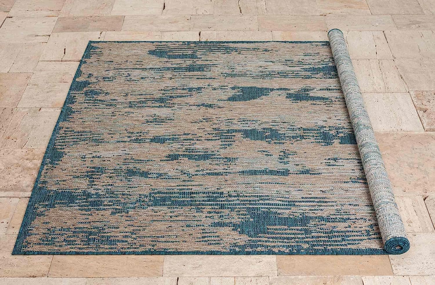 Abstract waterproof outdoor rug with neutral color tones