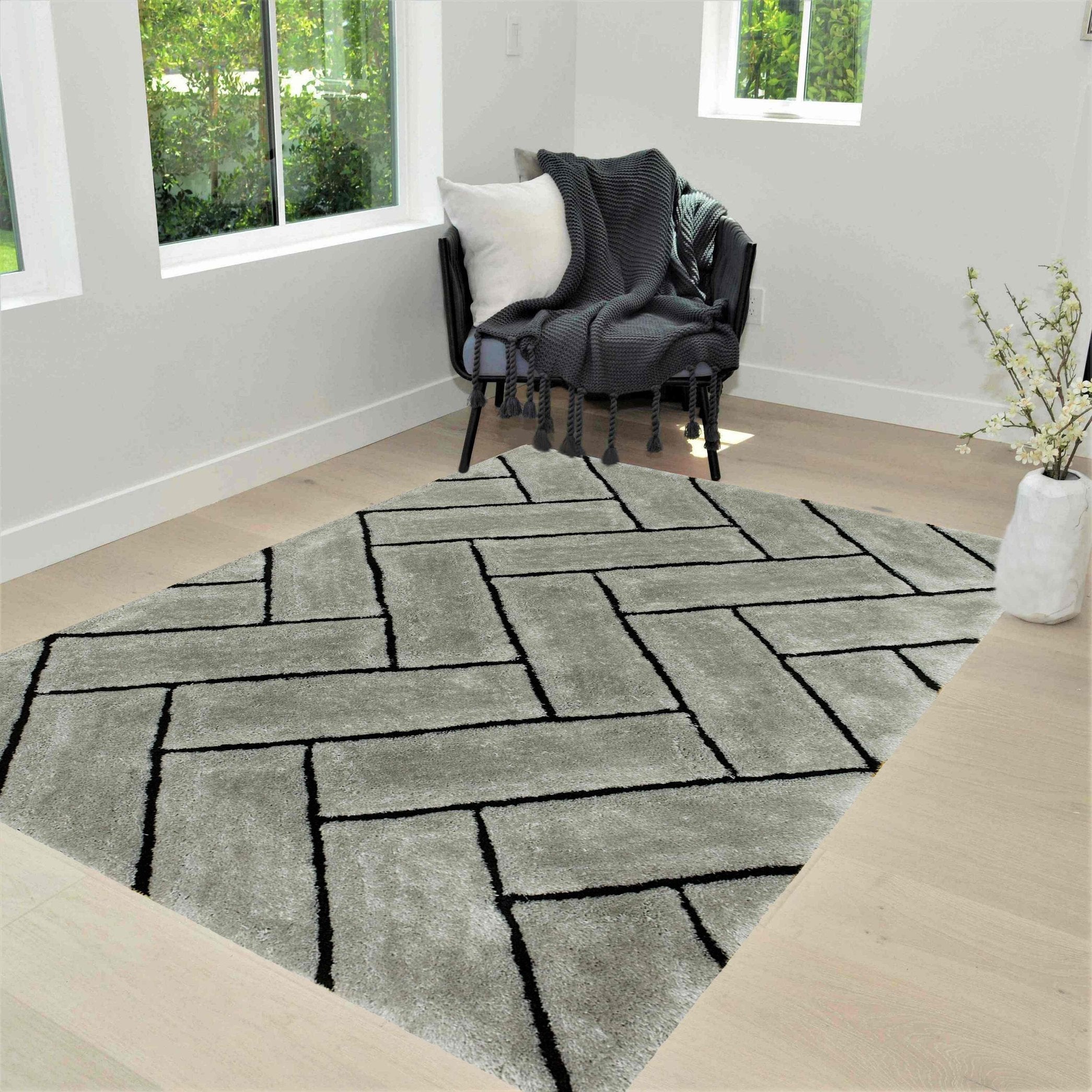 3-D Hand Carved Shaggy Rug - Soft Modern Colors