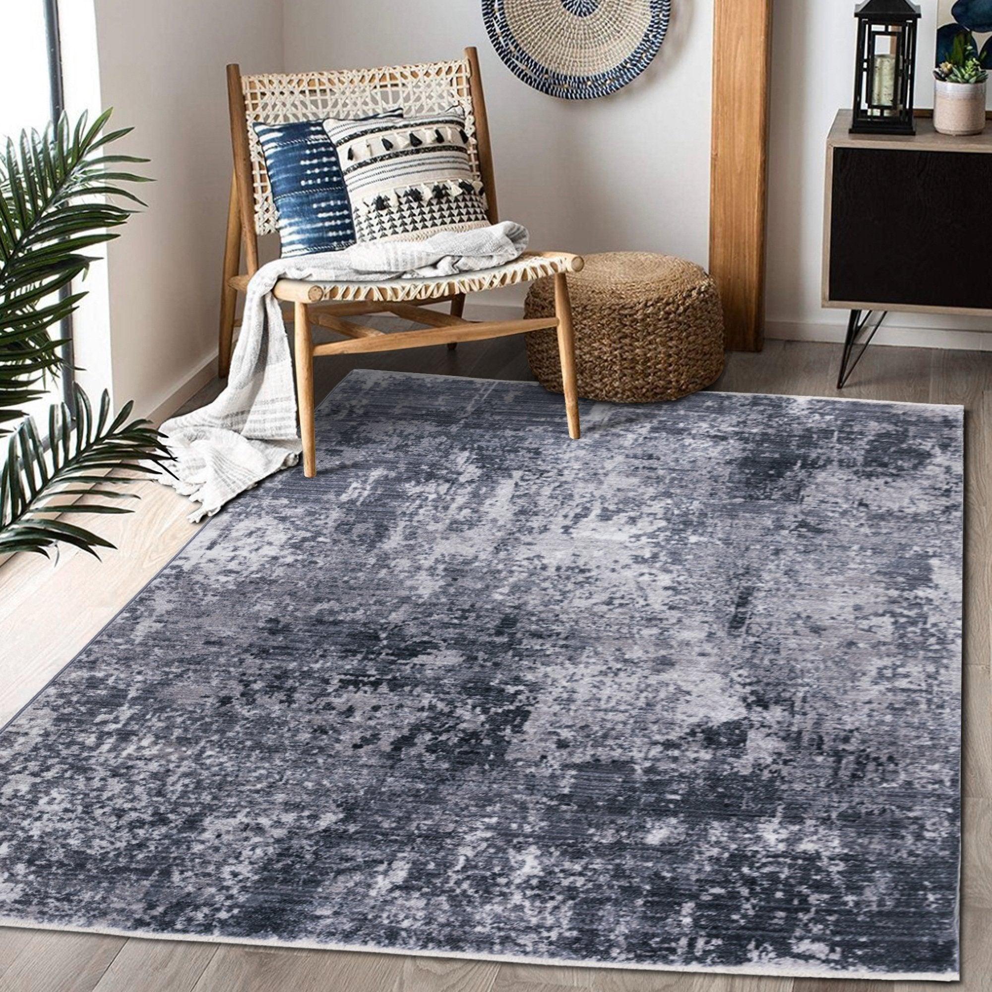 Abstract Distressed Area Rug Leno Weave Abrash Foldable #56