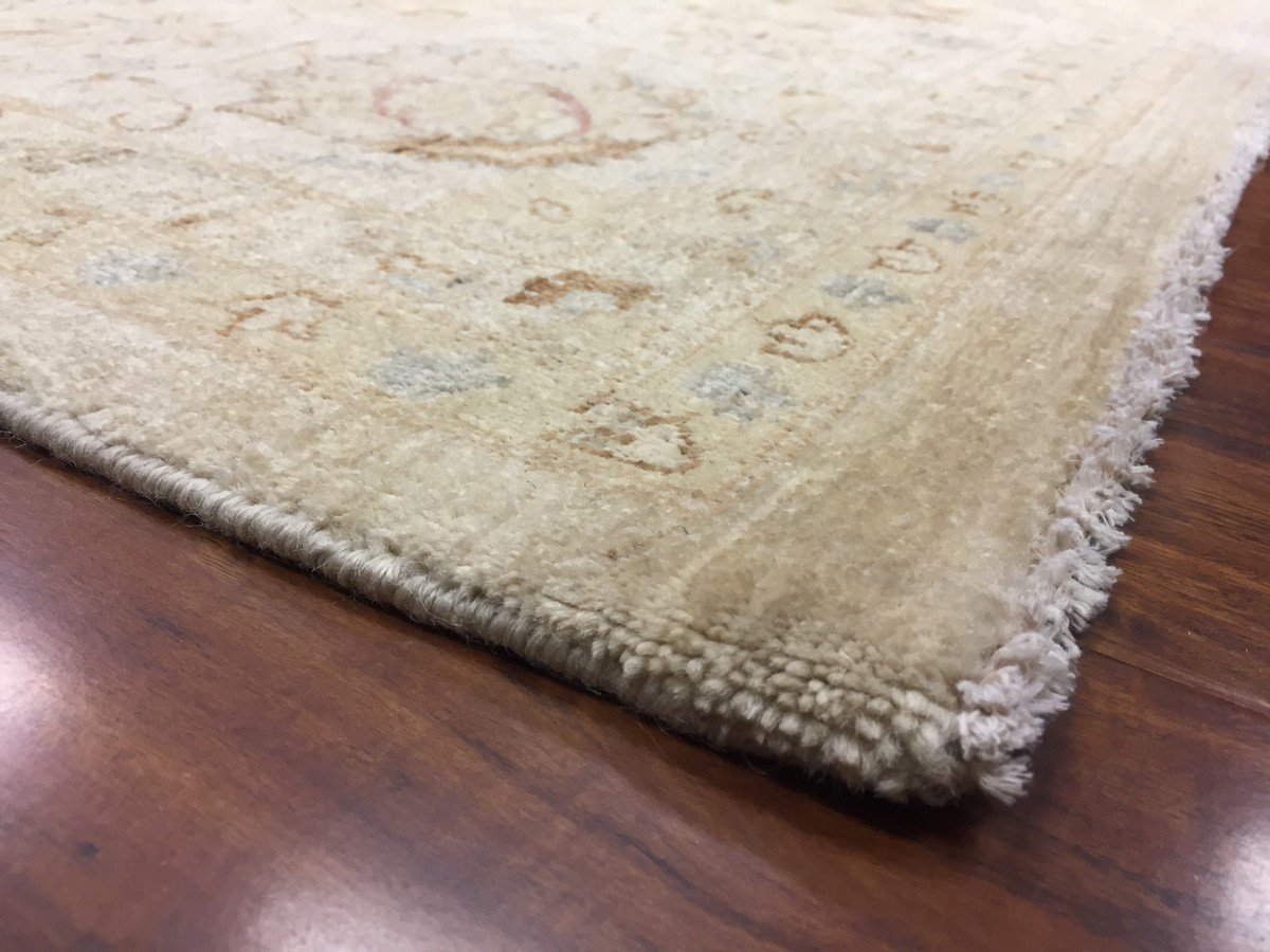 Authentic Handmade fine Pakistan Rug-Real Wool Allover Stone Washed-Ivory/Multi-(8.9 by 12.1 Feet)