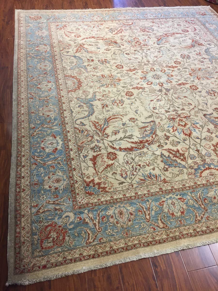 Hand Knotted Pakistani Rug- Ziegler Floral-Blue/Red/Beige-(8.2 by 9.6 Feet)