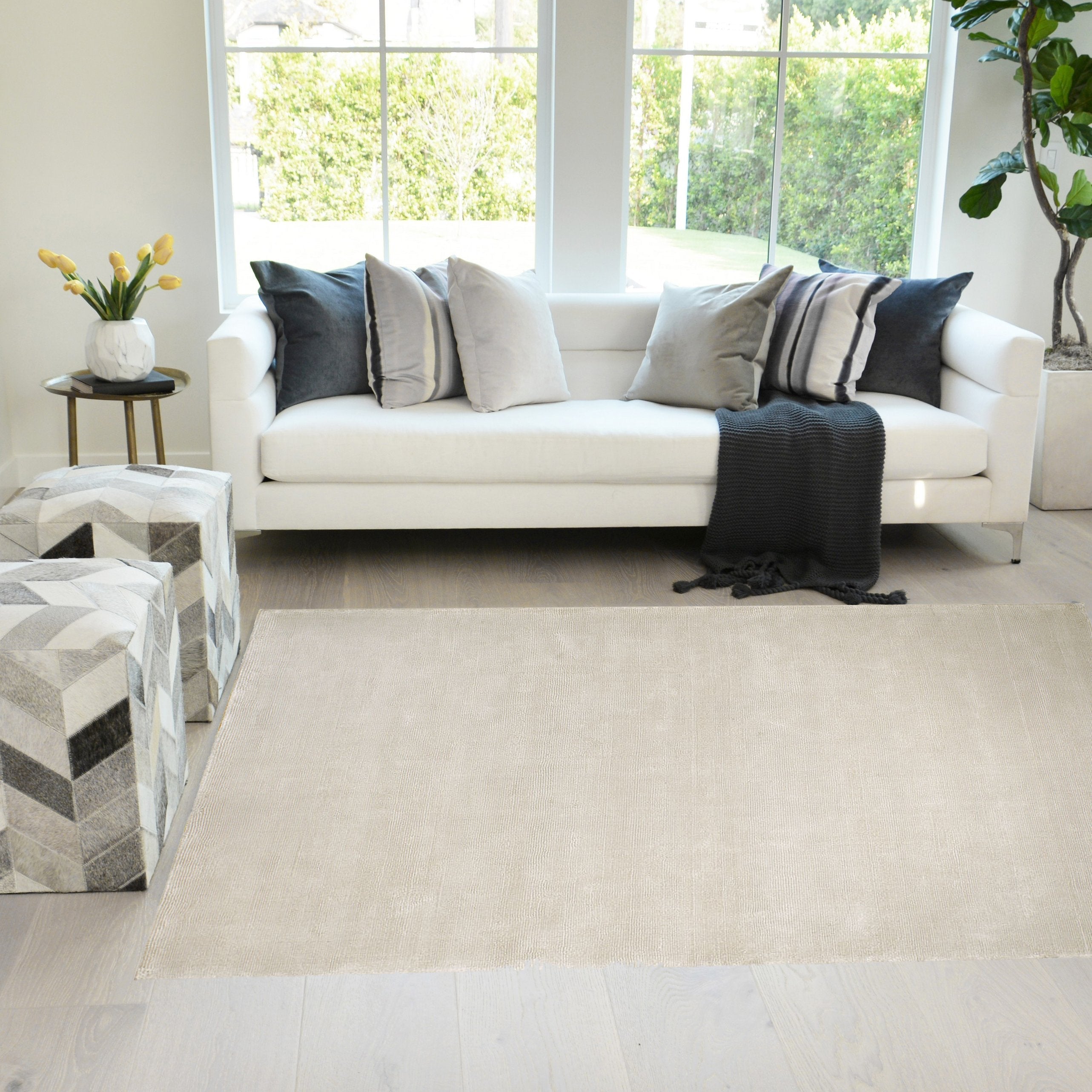 Silver Color Rugs Tencel Ultra-Soft Hand Knotted in India 9' X 12' Rugs for Dining Room