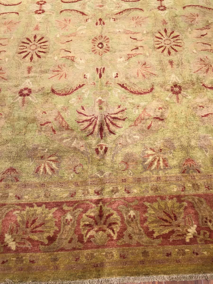 Hand Knotted Pakistani Rug-Ziegler-Burgandy/Olive/Multi-(9.1 by 11.10 Feet)