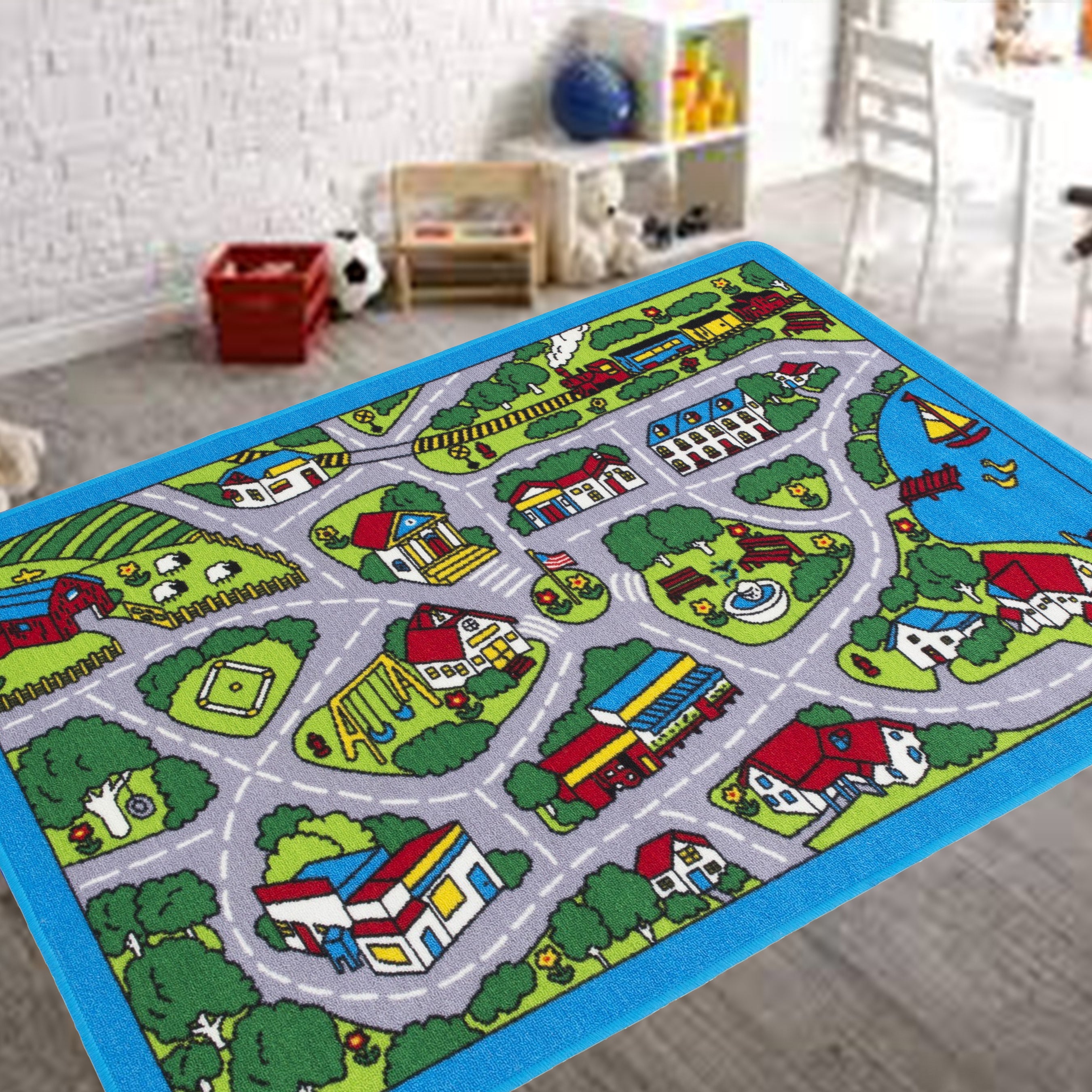 Kids Car Road Rugs City Map Play mat Non-Slip