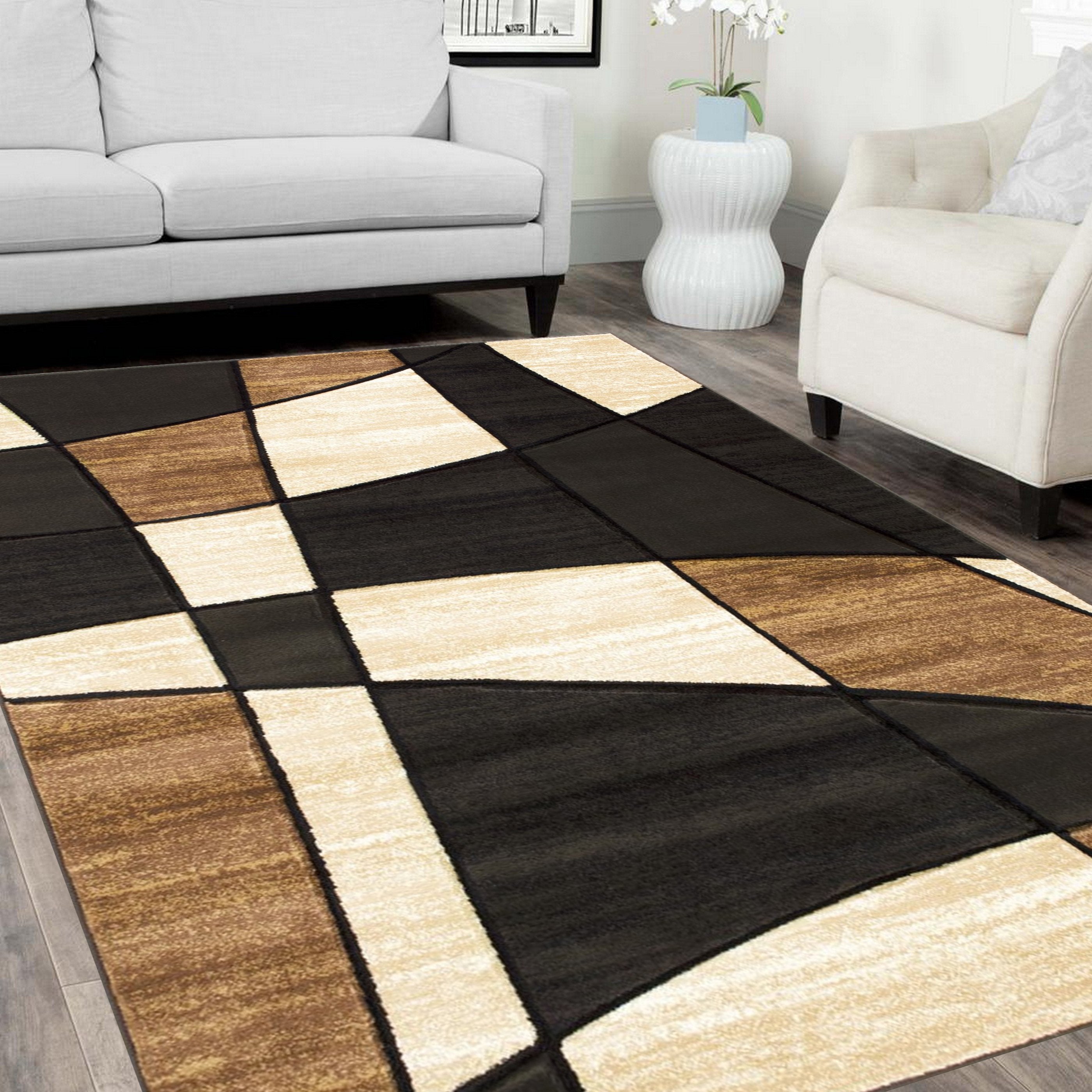 Color Block Rug Hand Carved 12