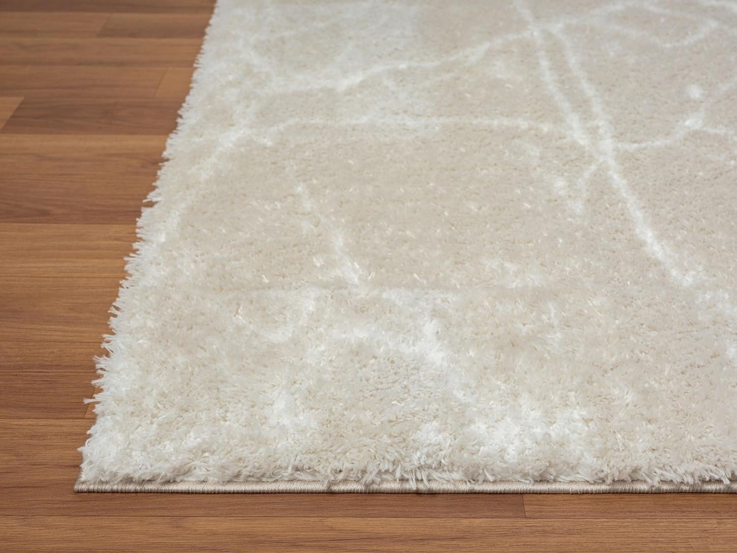 HR Ultra-Soft Cobalt Gold, Beige and White Shaggy Rug with Elegant Marble Pattern