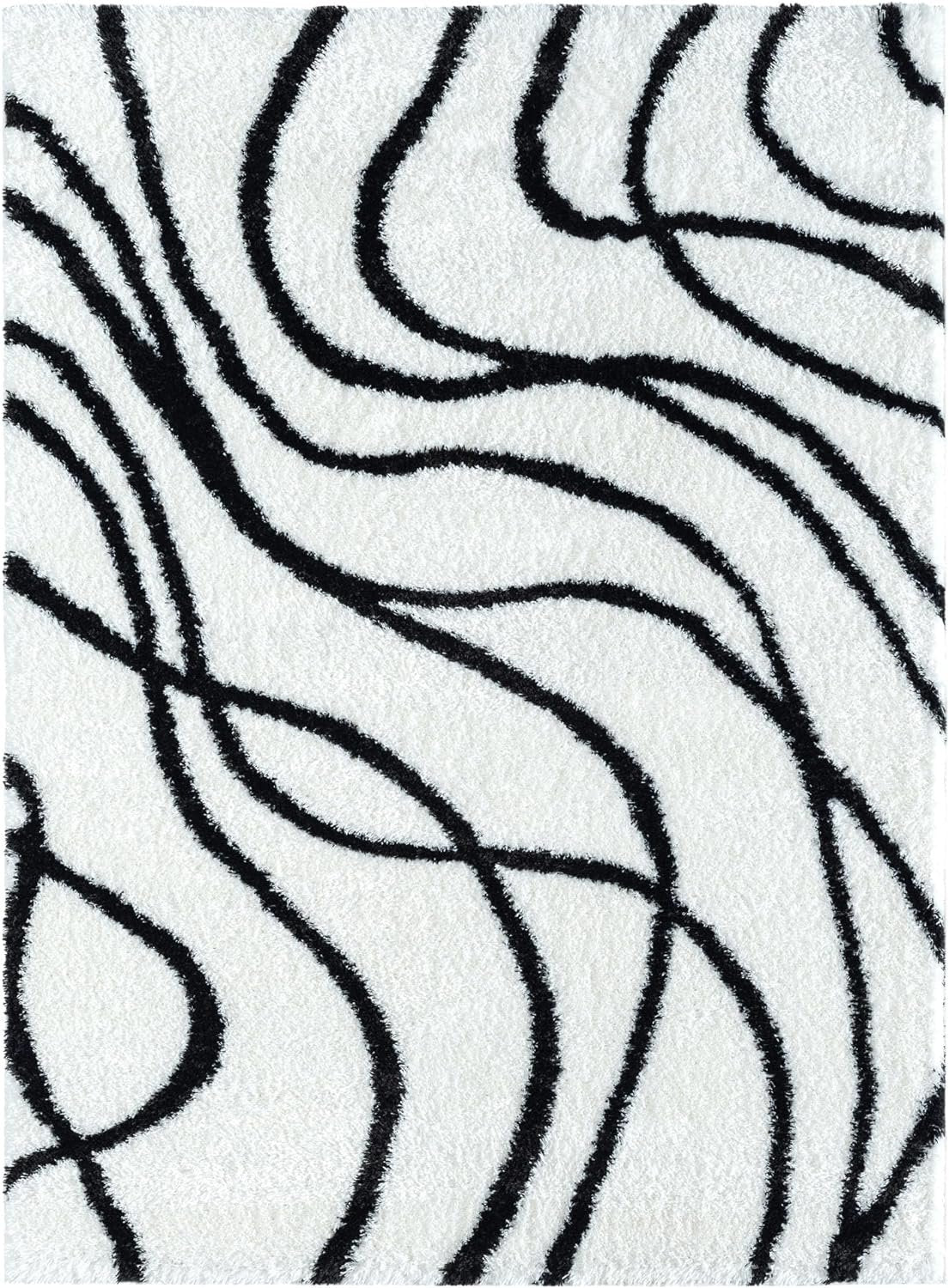 HR Plush Wave-Patterned Shag Rug, 1-Inch Thick Soft High Pile, Stain-Resistant Carpet for Living Room #26223