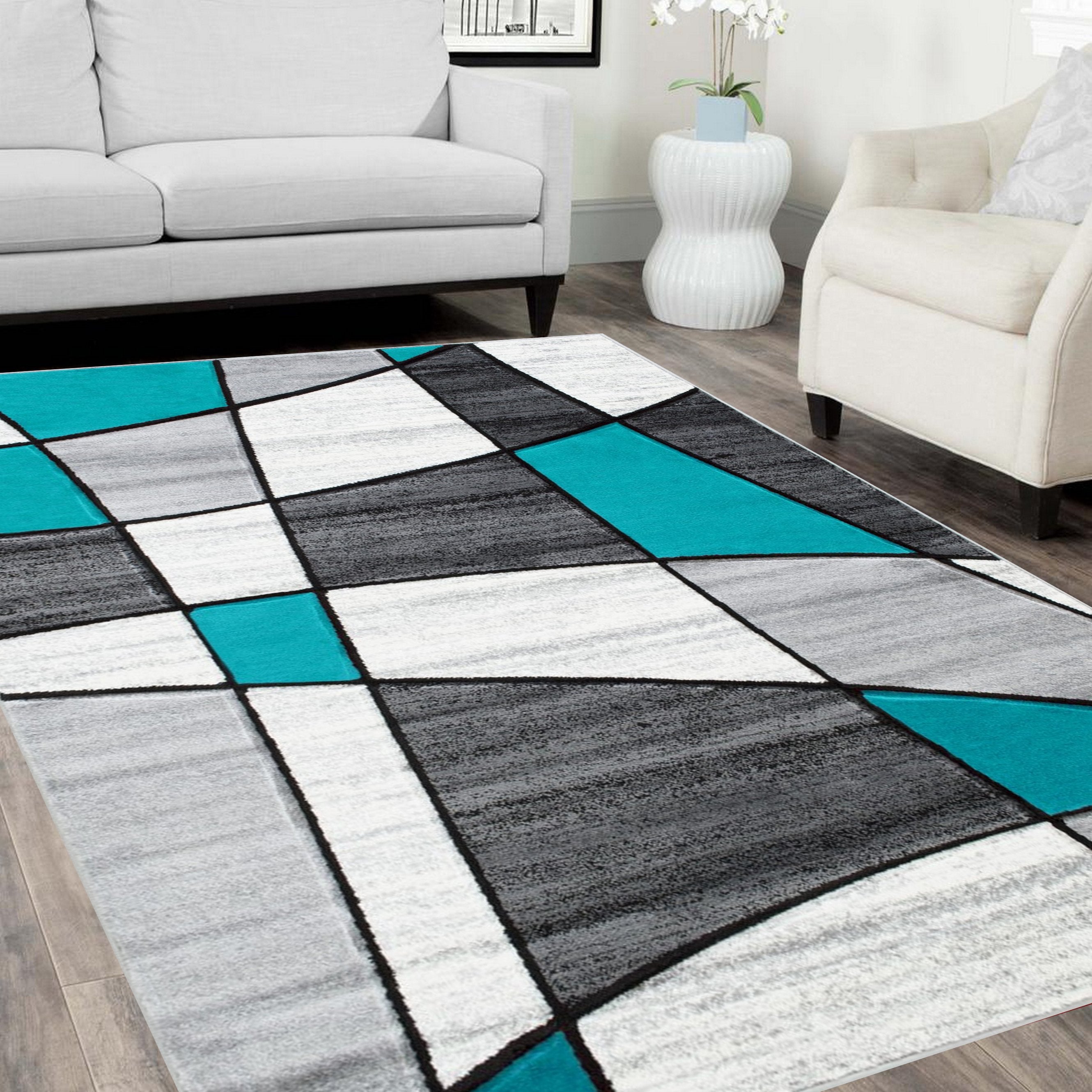 Color Block Rug Hand Carved 12