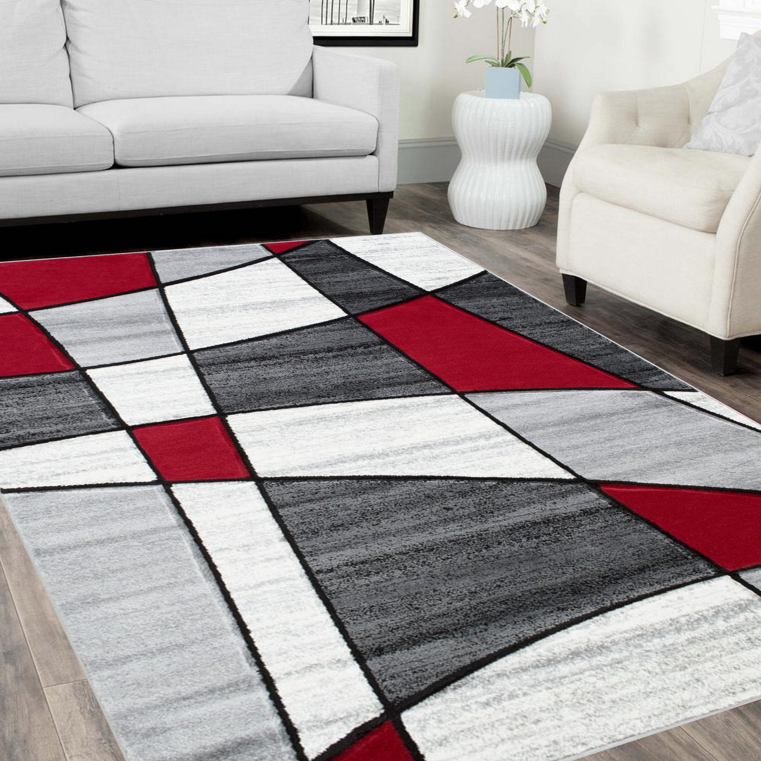 Color Block Rug Hand Carved 12