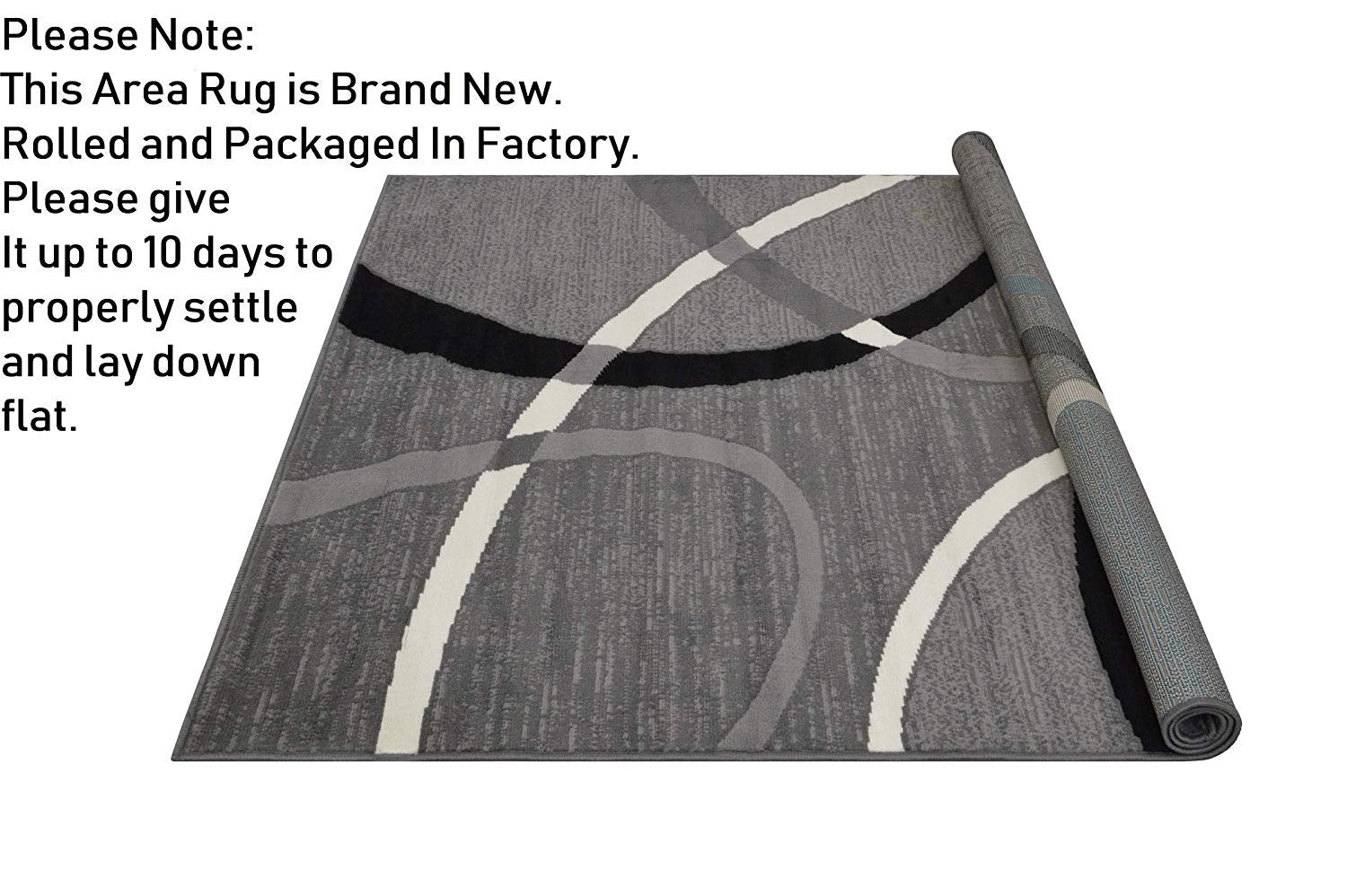 Geometric Stripes Area Rug Oval Pattern Modern Black & Grey