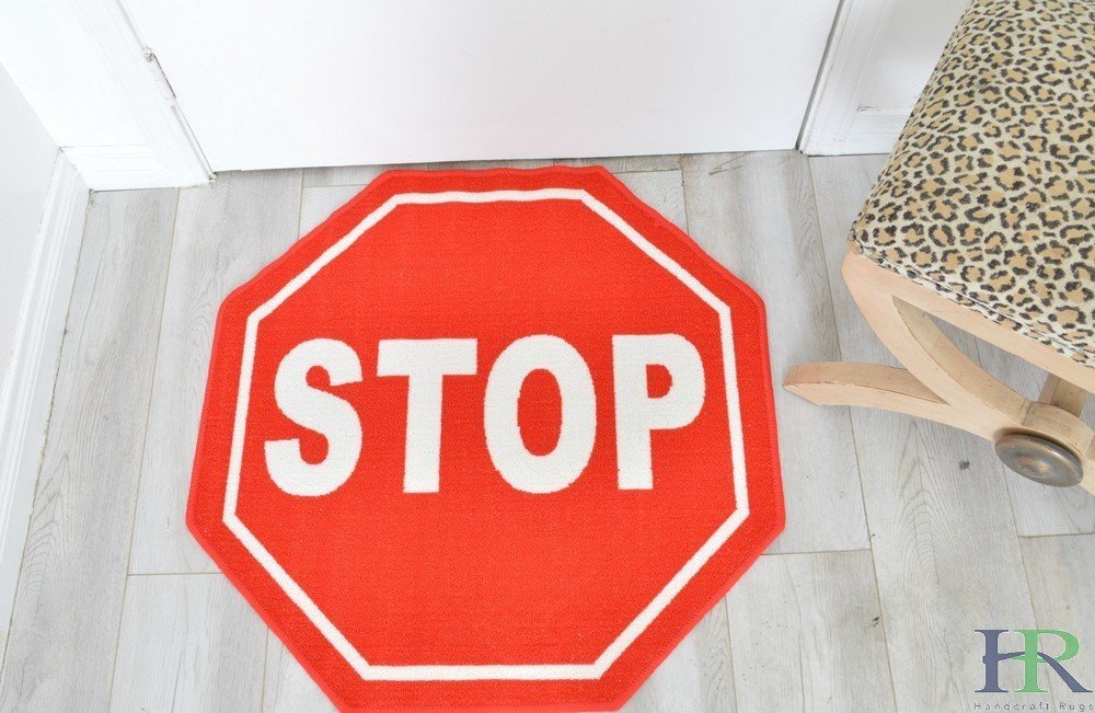 Stop Sign Non-Slip Doormat / Mat For Office and Room and Driving School - 3 feet by 3 feet