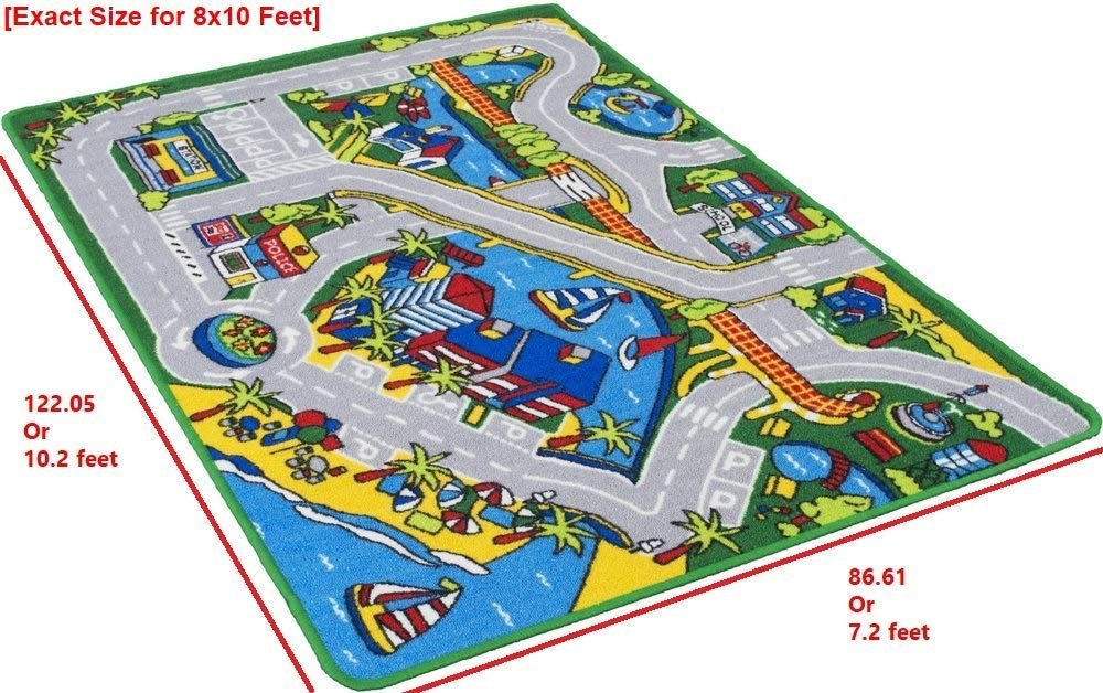 Kids Car Road Rugs City Map Play mat for Classroom/Baby Room Non-Slip Rubber Back