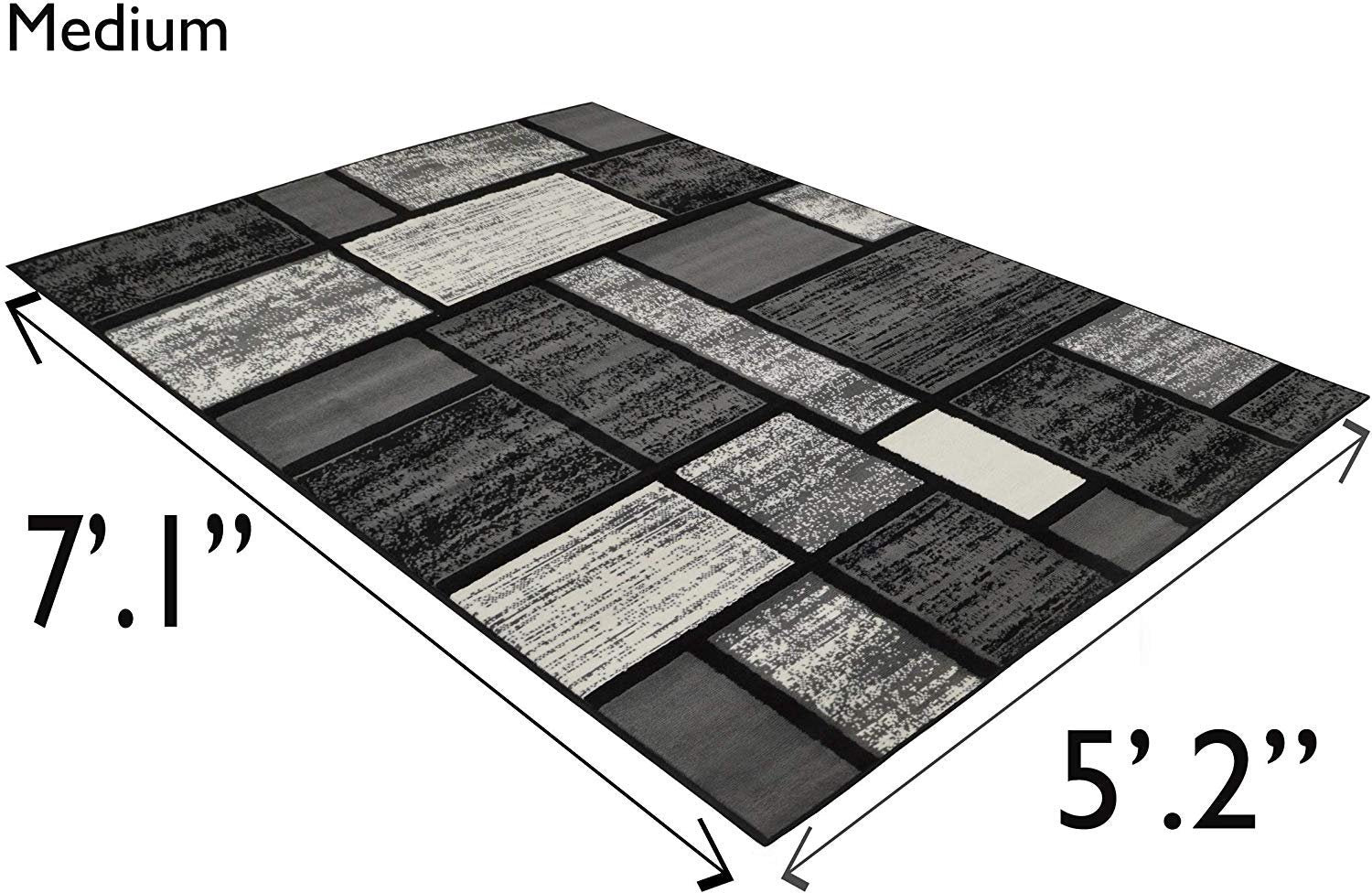 Square Pattern Area Rug Geometric Contemporary Black & Grey