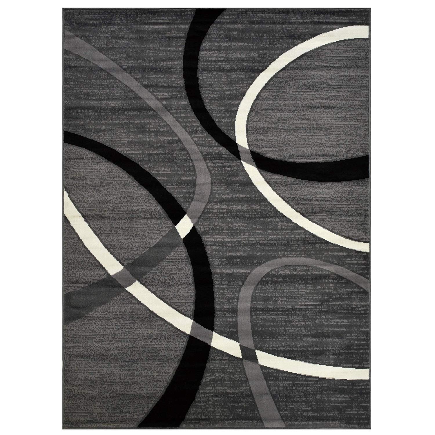 Geometric Stripes Area Rug Oval Pattern Modern Black & Grey
