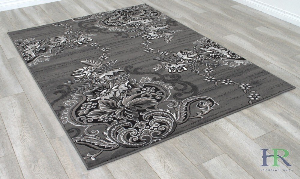 Grey/Silver/Black/Abstract Area Rug Modern Contemporary Floral and Swirlls Design Pattern