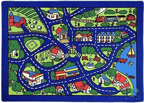 Road Mats by Handcraft Rugs-My Neighborhood Map/Blue/Grey and Multi color Anti Slip Rug / Car kids rugs Game Carpets for Kids Toy Kids learning rug Kids Floor Rug (Approximately 3 feet by 5 feet)