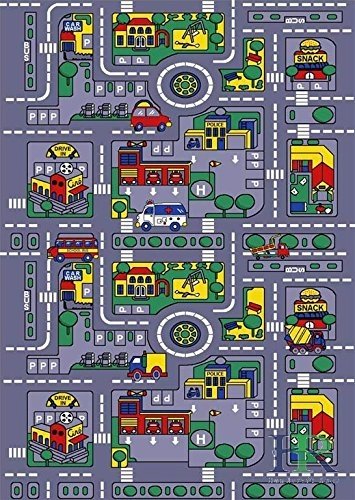 Road Mats by Handcraft Rugs-My Neighborhood Map/Blue/Grey and Multi color Anti Slip Rug / Car kids rugs Game Carpets for Kids Toy Kids learning rug Kids Floor Rug (Approximately 3 feet by 5 feet)