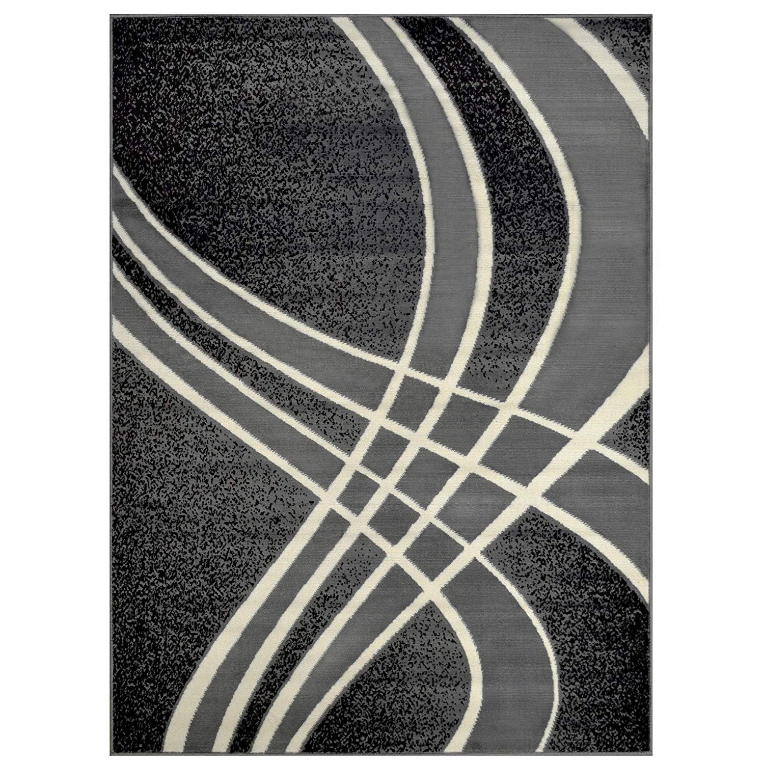 Geometric Stripes Area Rug Contemporary Modern Black & Grey