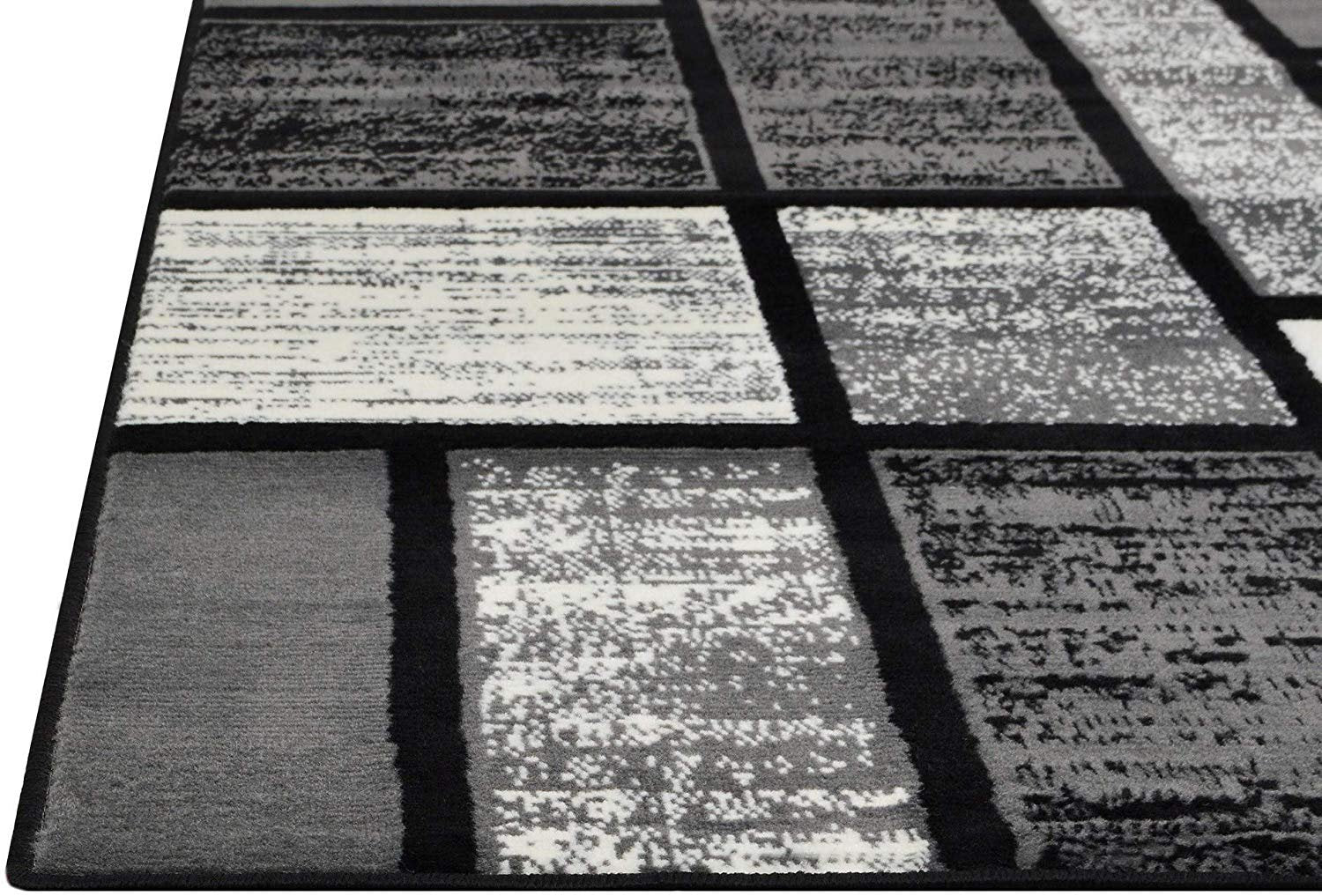 Square Pattern Area Rug Geometric Contemporary Black & Grey