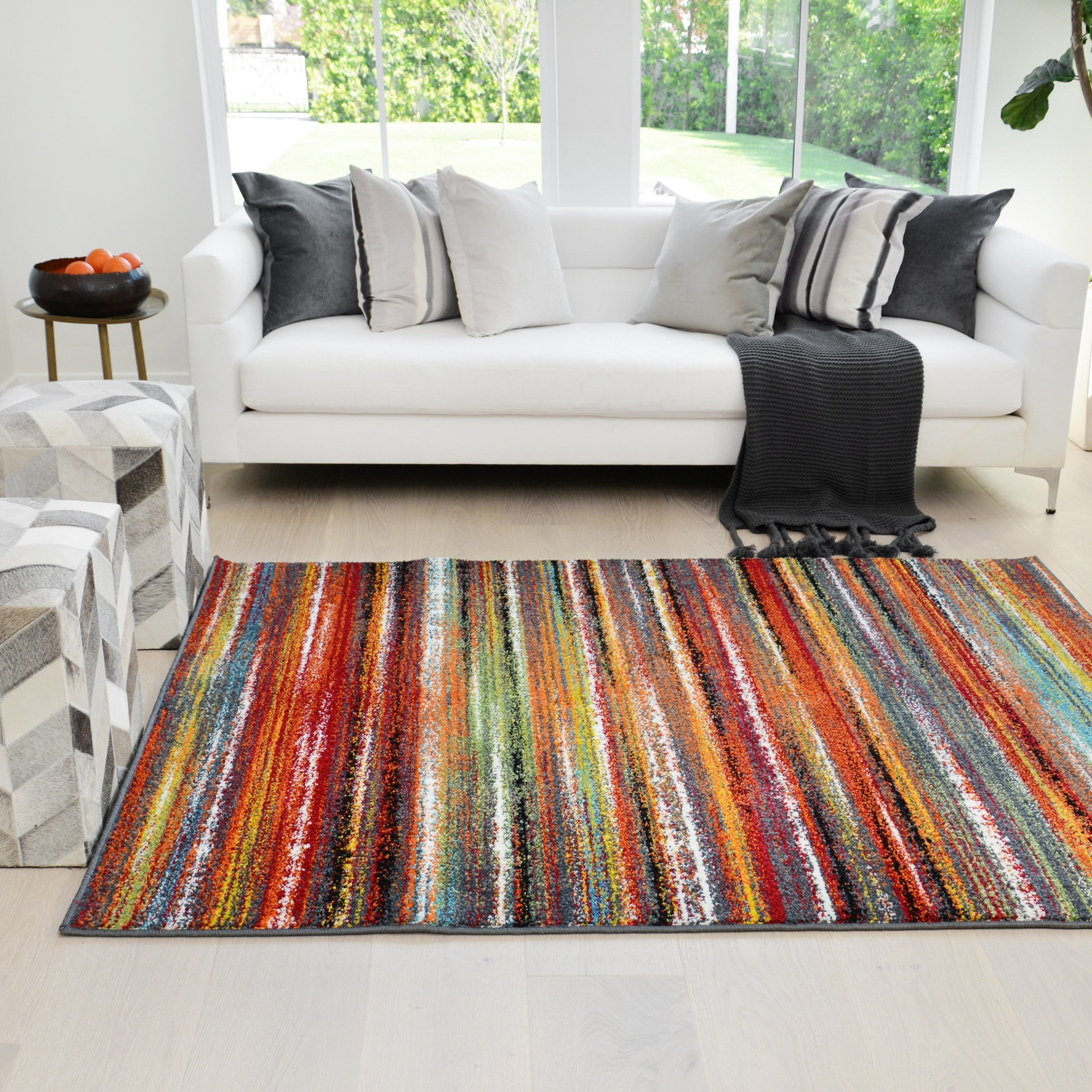 Colorful Stripped Rainbow Area Rug