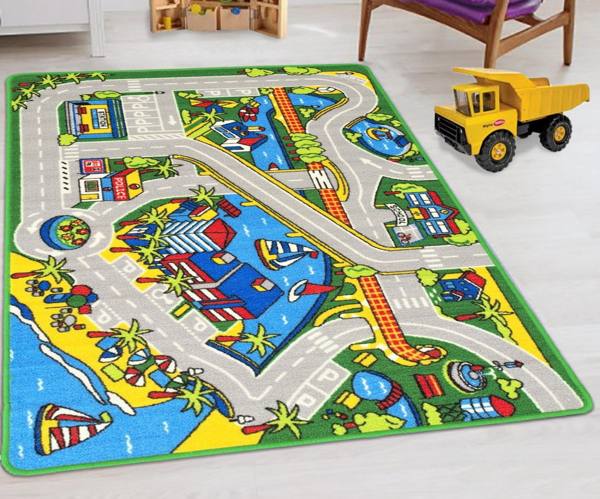Kids Car Road Rugs City Map Play mat for Classroom/Baby Room Non-Slip Rubber Back