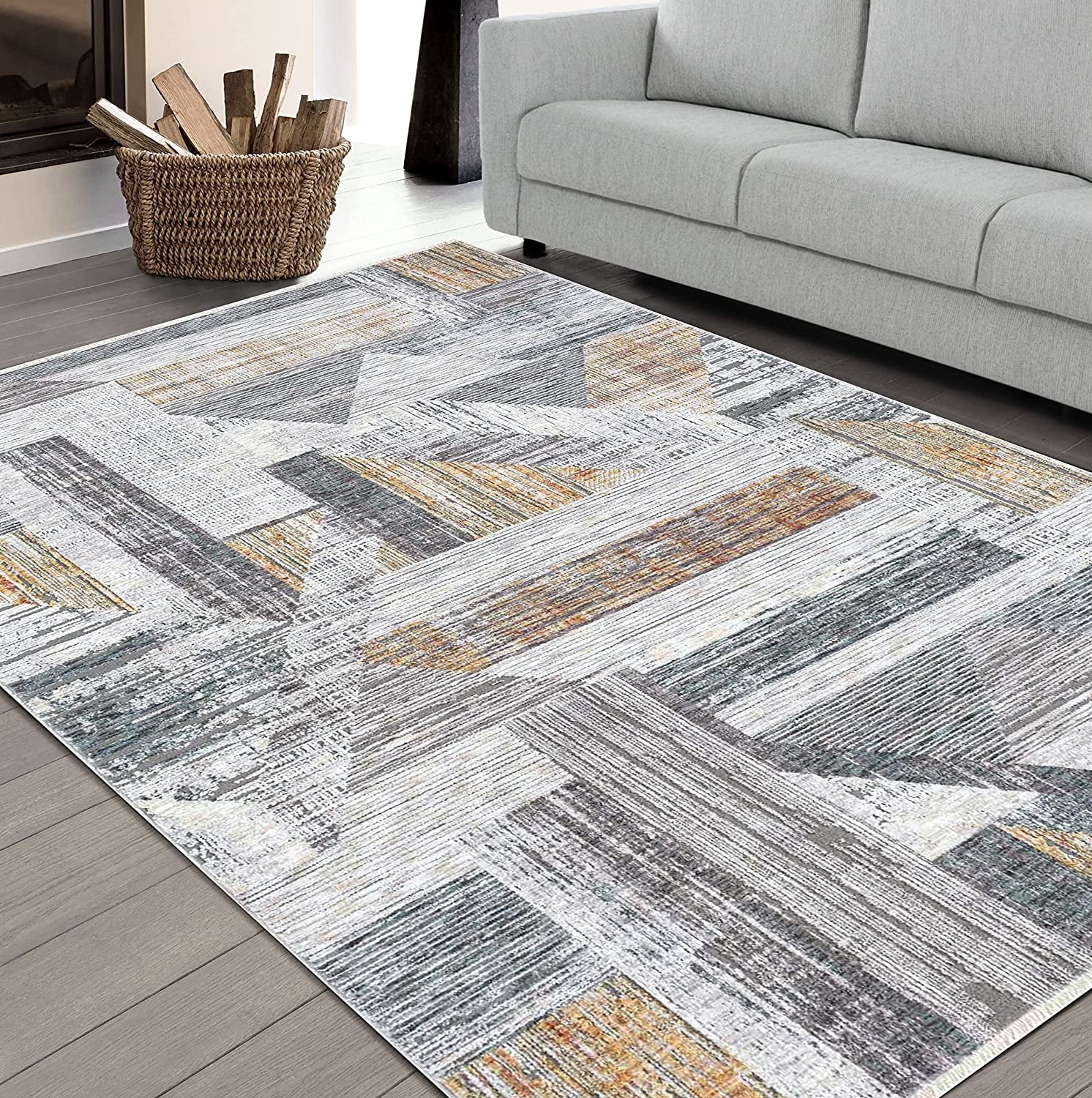 HR Random Scratch line Pattern Rugs, Gold, Yellow, Gray and Multi #46