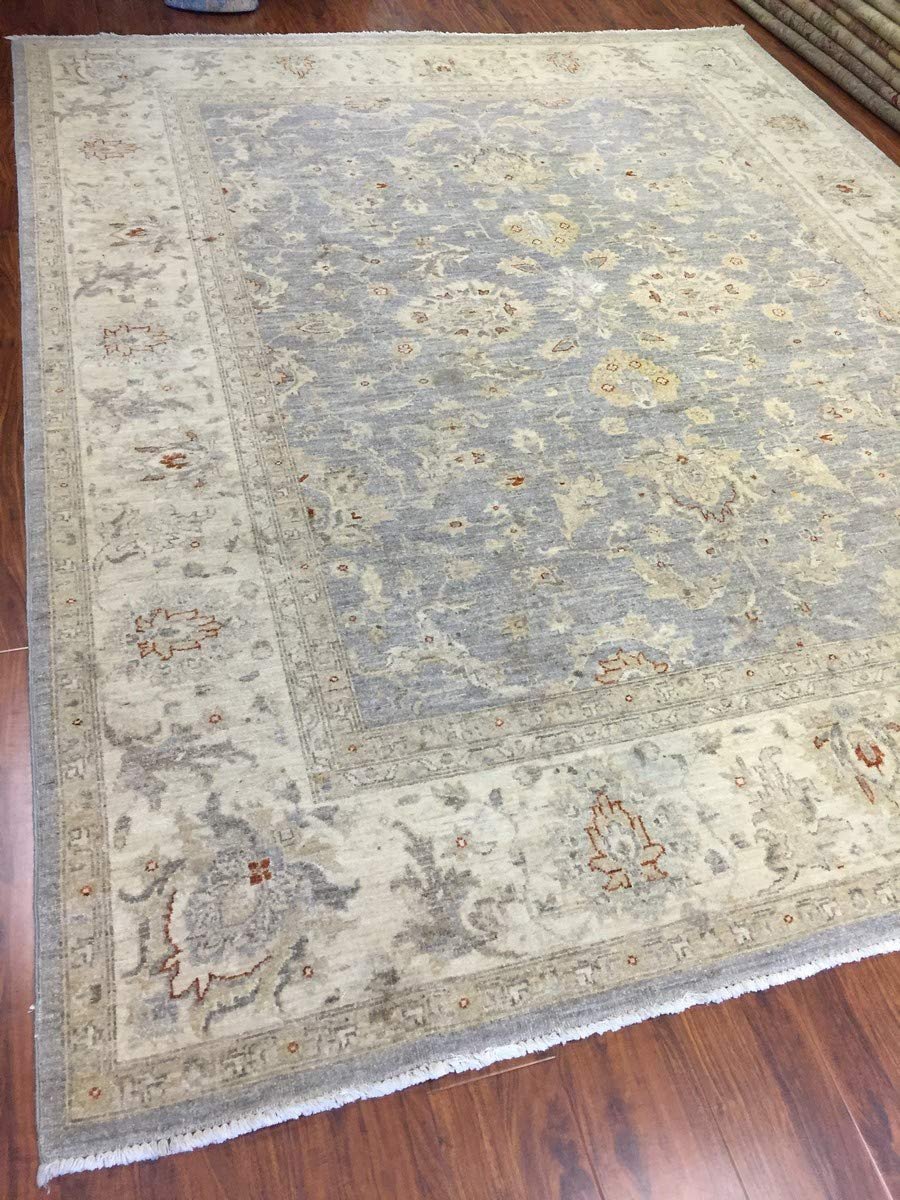Hand Knotted Pakistani Rug-Allover Floral-Sky Gray/Ivory/Multi-(7.11 by 9.7 Feet)