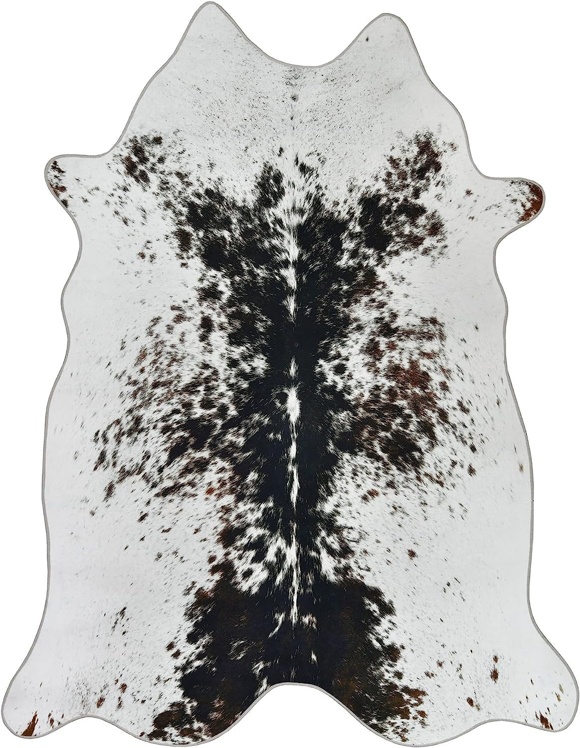 HR Premium Non-Slip Faux Cowhide Black Brown and White Area Rug for Cabin and Lodge #1125