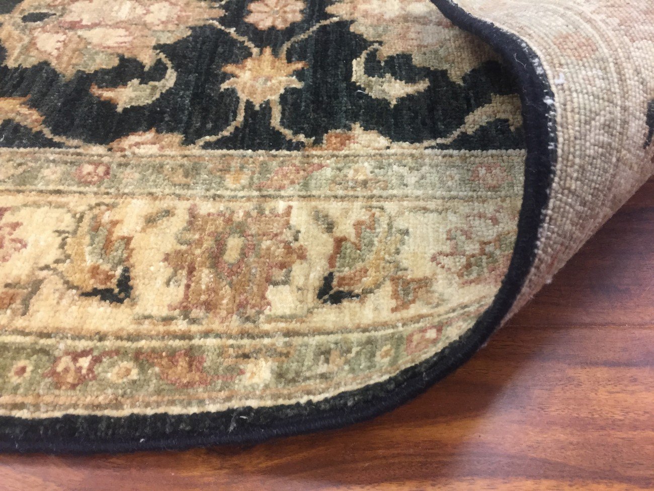 Hand Knotted Small Pakistani Rug Doormat- Ziegler Floral-Black/Beige-(2.3 by 2.10 Feet Front Doormat)