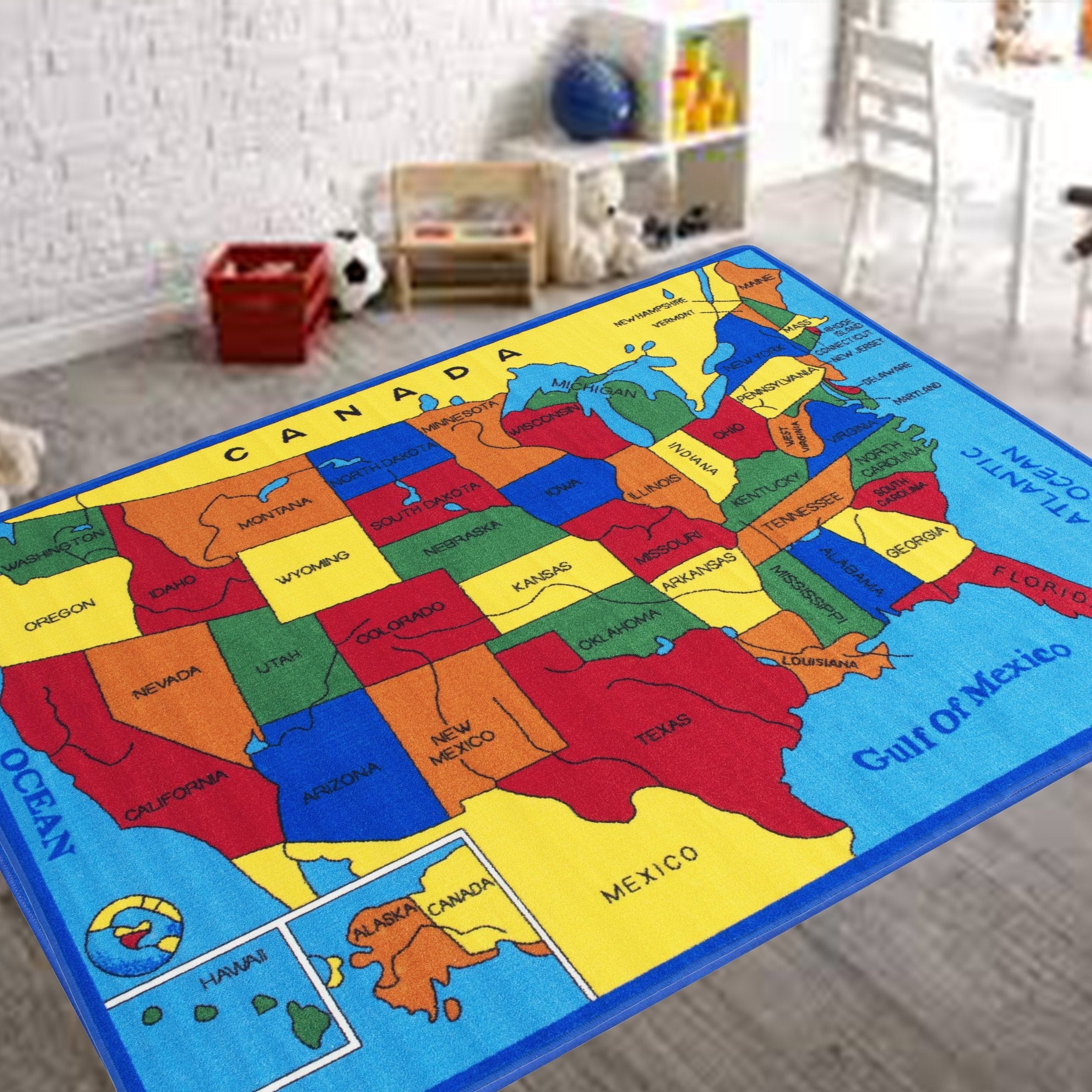 USA Map Kids Educational Non-Slip Gel Back