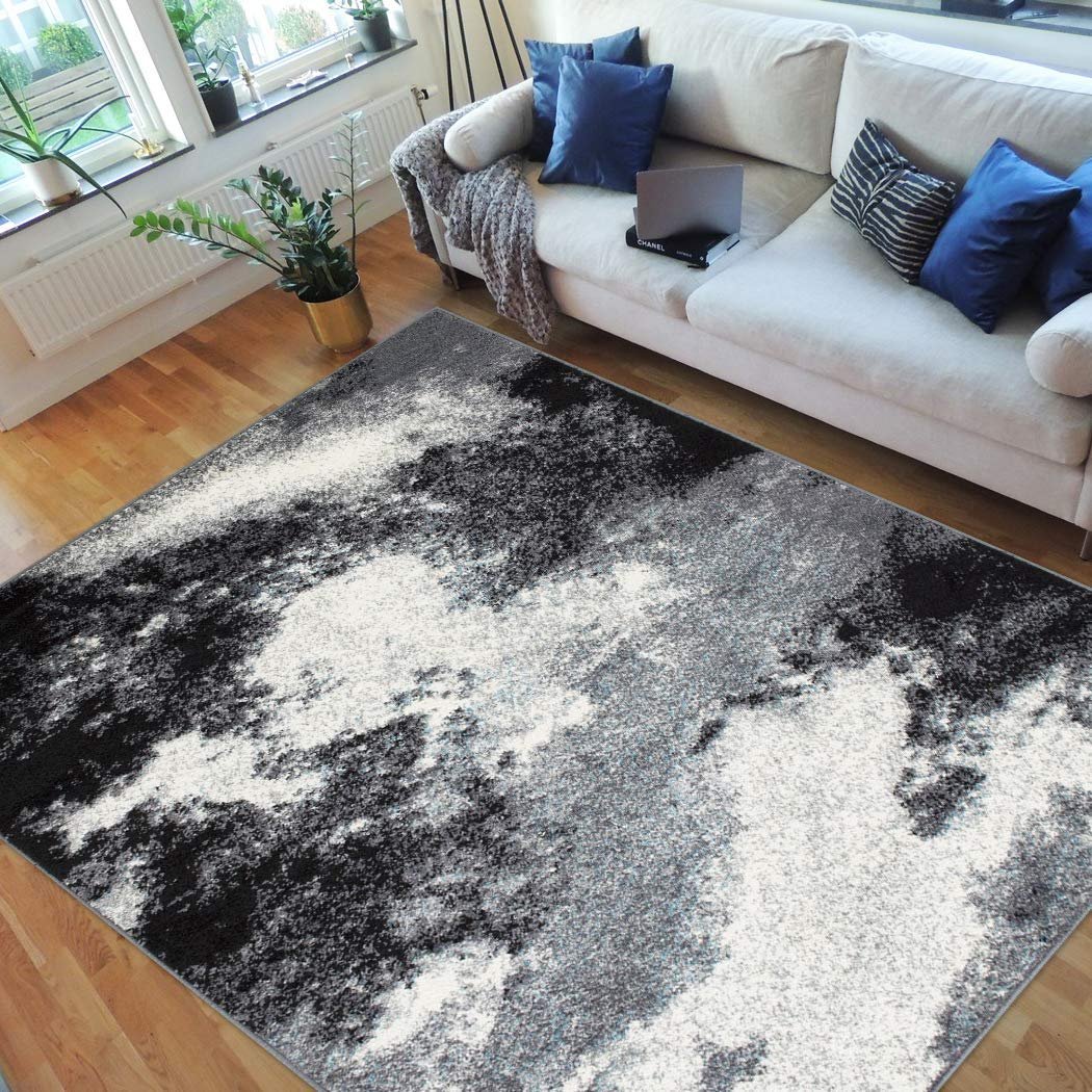 Abstract Rugs Clouds Pattern Carpet Gray Black White