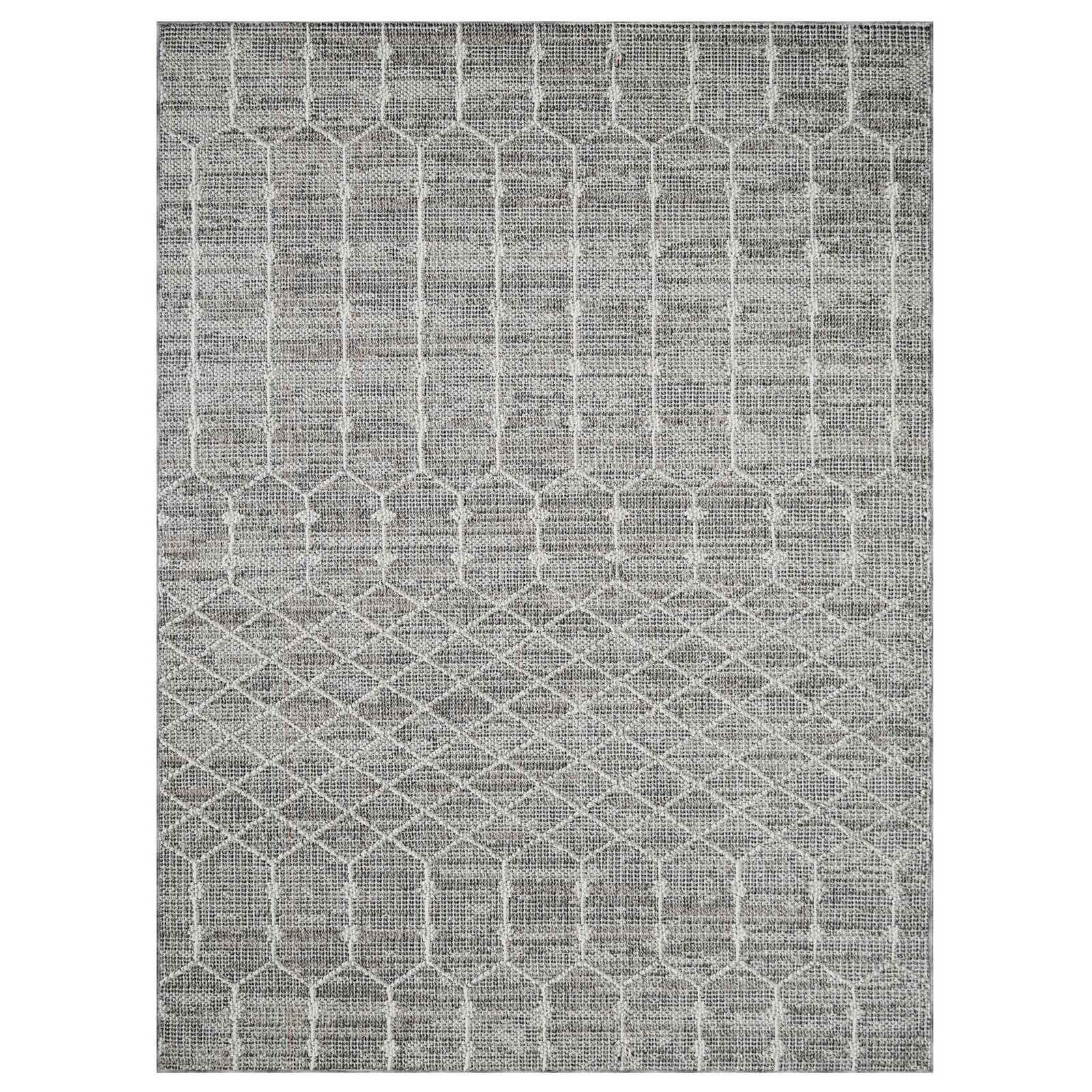 HR Indoor Outdoor Area Rugs 8x10 Moroccan Trellis Pattern Gray Outdoor Carpet-Lasts Long Under Sunlight-Grey Ivory