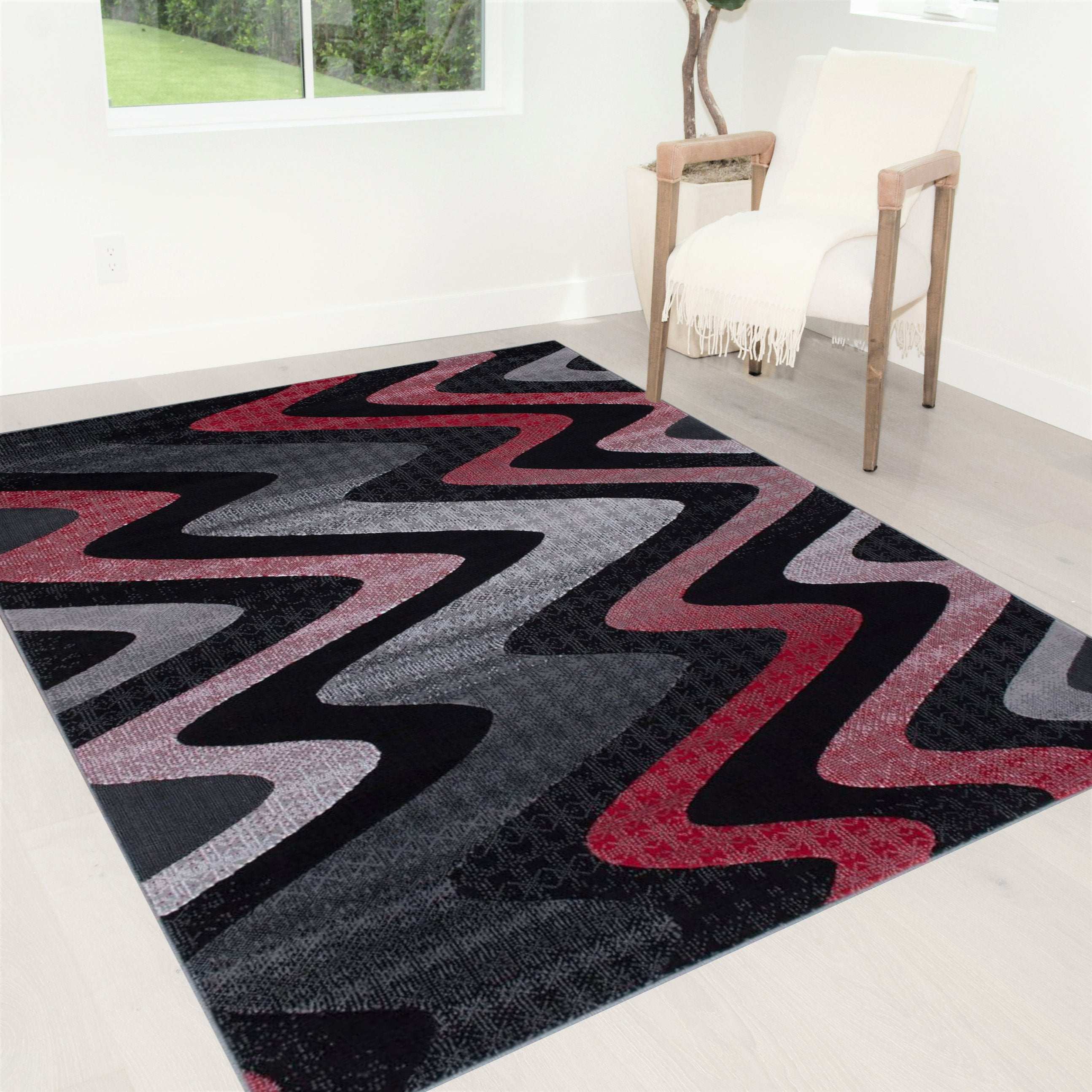 Abstract Area Rug Modern Zigzag Wave #66