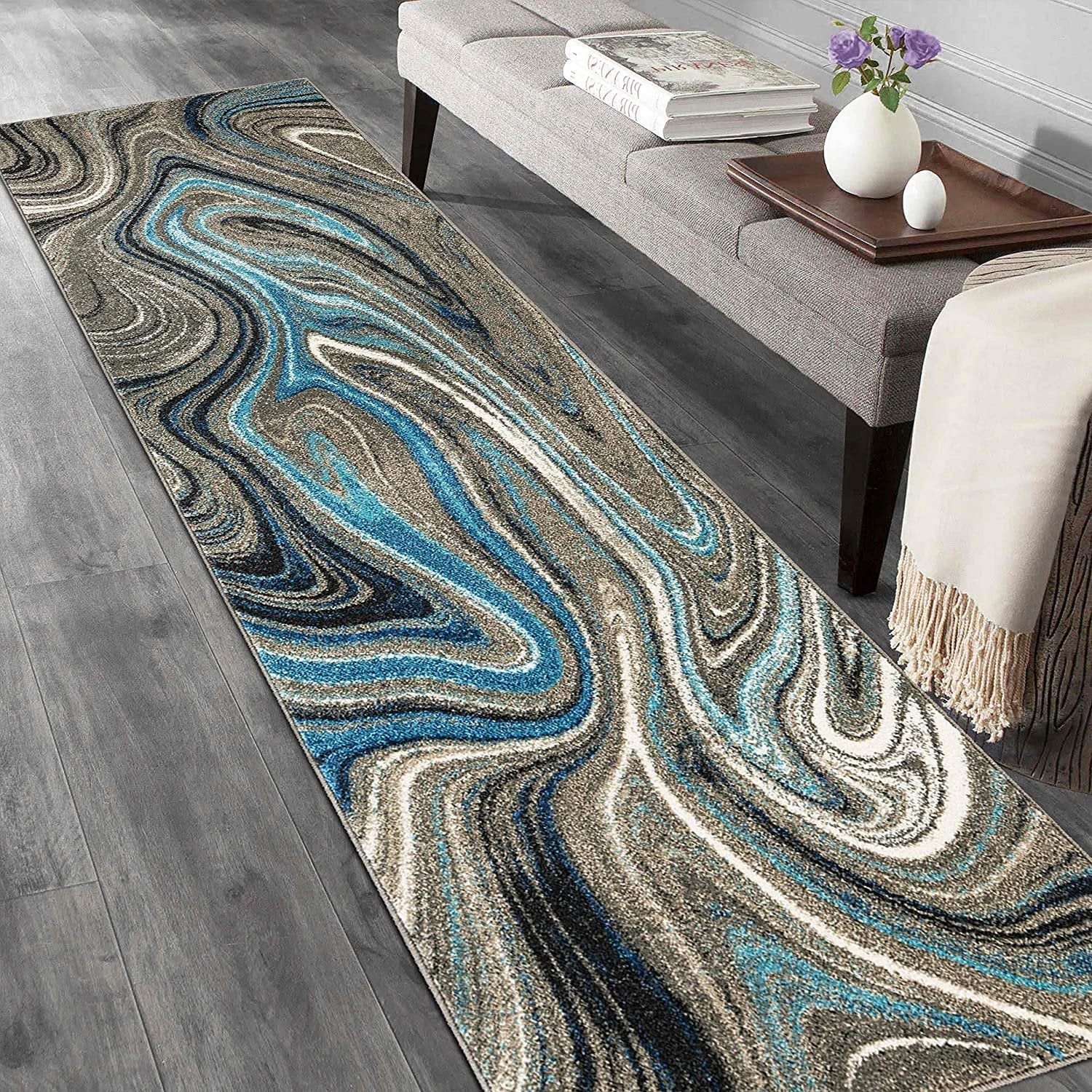 Marble Rugs Grey Blue Multi Color Abstract Livingroom #77