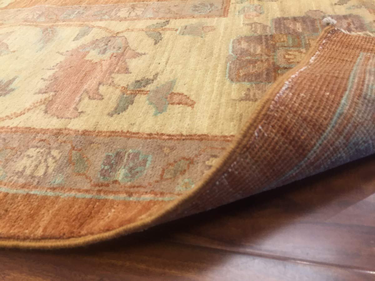 Authentic Handmade fine Pakistan Rug-Real Wool Ziegler Pattern Faded/Vintage-Rust/Gold/Multi-(9.10 by 13.7 Feet)