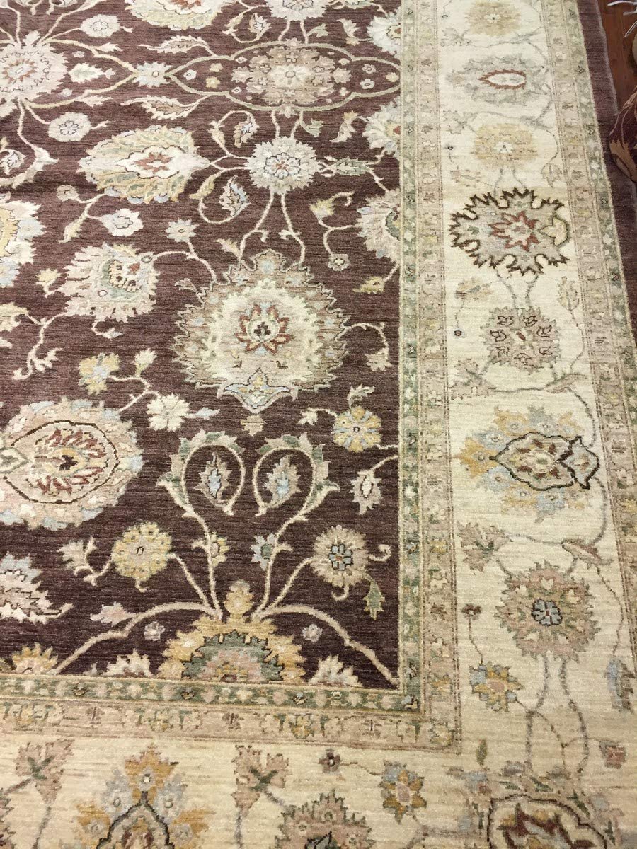 Hand Knotted Pakistani Rug-Ziegler-Brown/Cream/Multi-(11.10 by15.5 Feet)