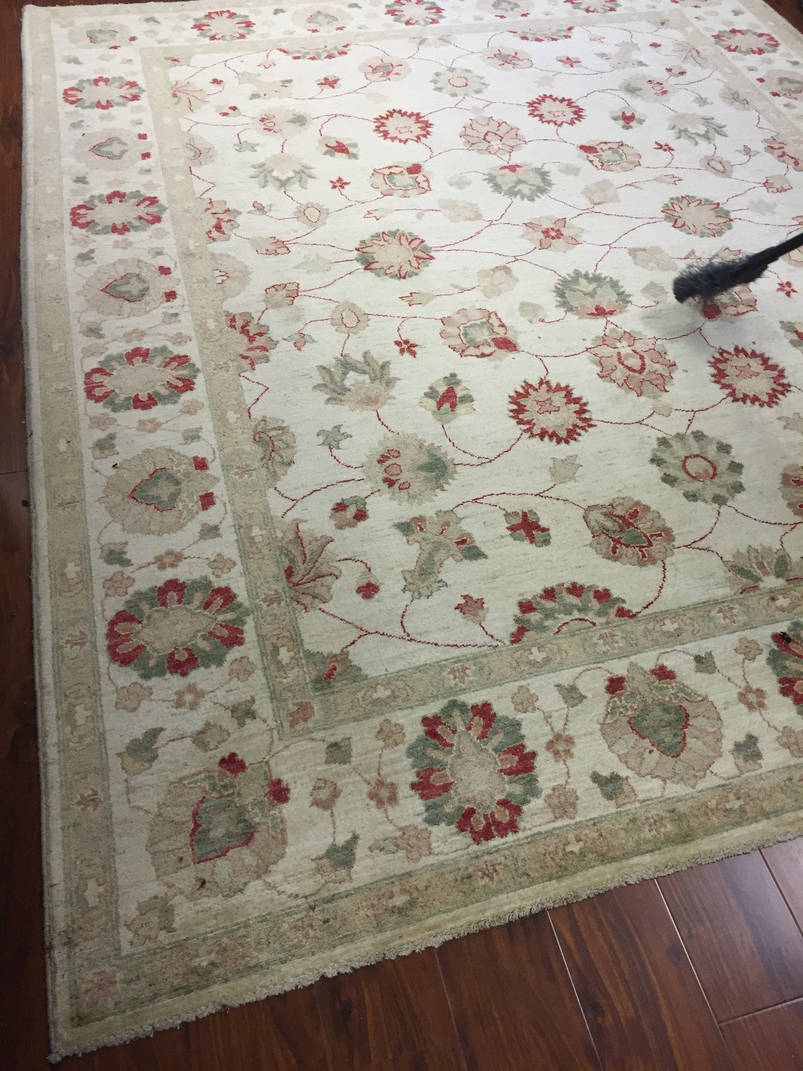 Authentic Handmade fine Pakistan Rug-Real Wool Allover Floral Pattern Faded/Vintage-Ivory/Multi-(8.2 by 9.10 Feet)