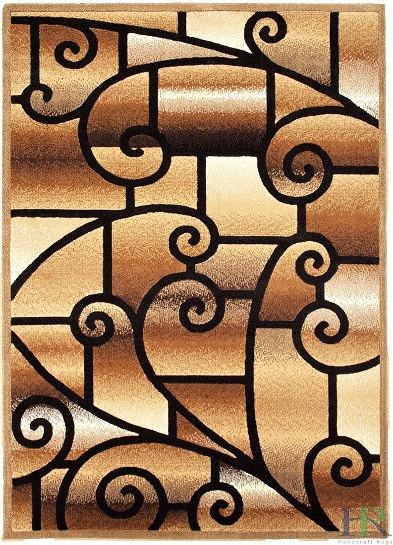 HR-Modern Contemporary Living Room Rug-Abstract,Geometric Swirls Pattern-Berber/Beige/Ivory/Chocolate (1'96"x 3'3")