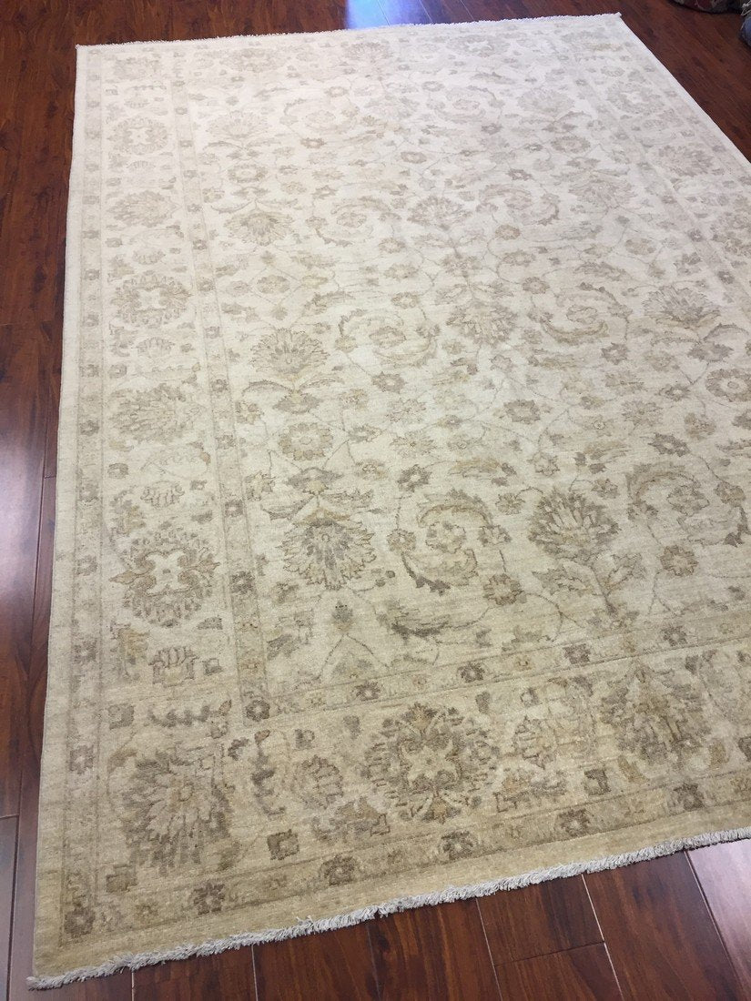 Authentic Handmade Pakistan Area Rug-Real Wool Allover Stone Washed-Ivory/Gray-(6.8 by 9.10 Feet)
