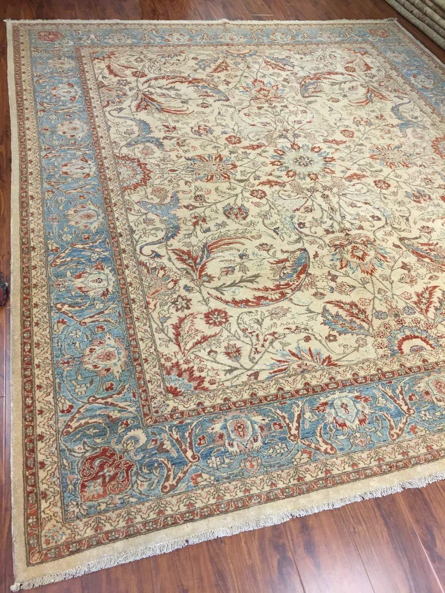 Hand Knotted Pakistani Rug- Ziegler Floral-Blue/Red/Beige-(8.2 by 9.6 Feet)