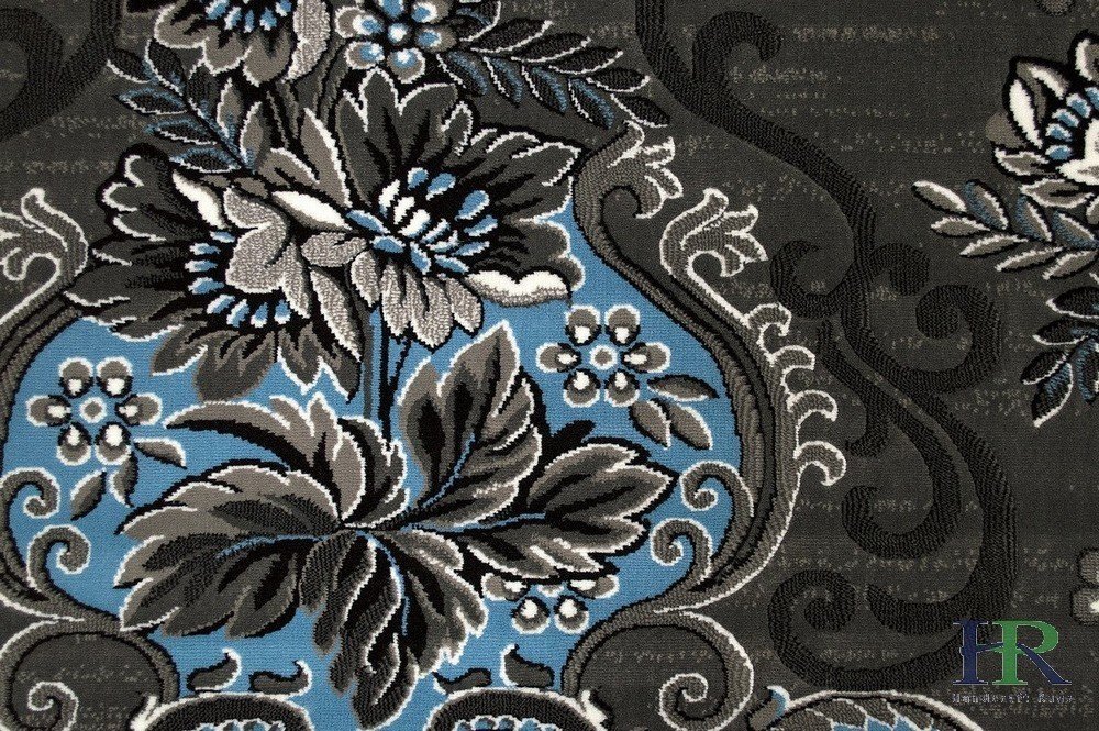 Blue/Grey/Silver/Black/Abstract Area Floral Pattern