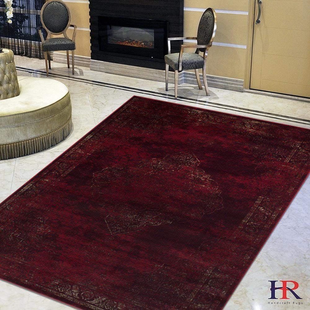 Red/Burgundy/Beige Oriental Distressed – Modern Vintage Design– Abstract Persian Rug