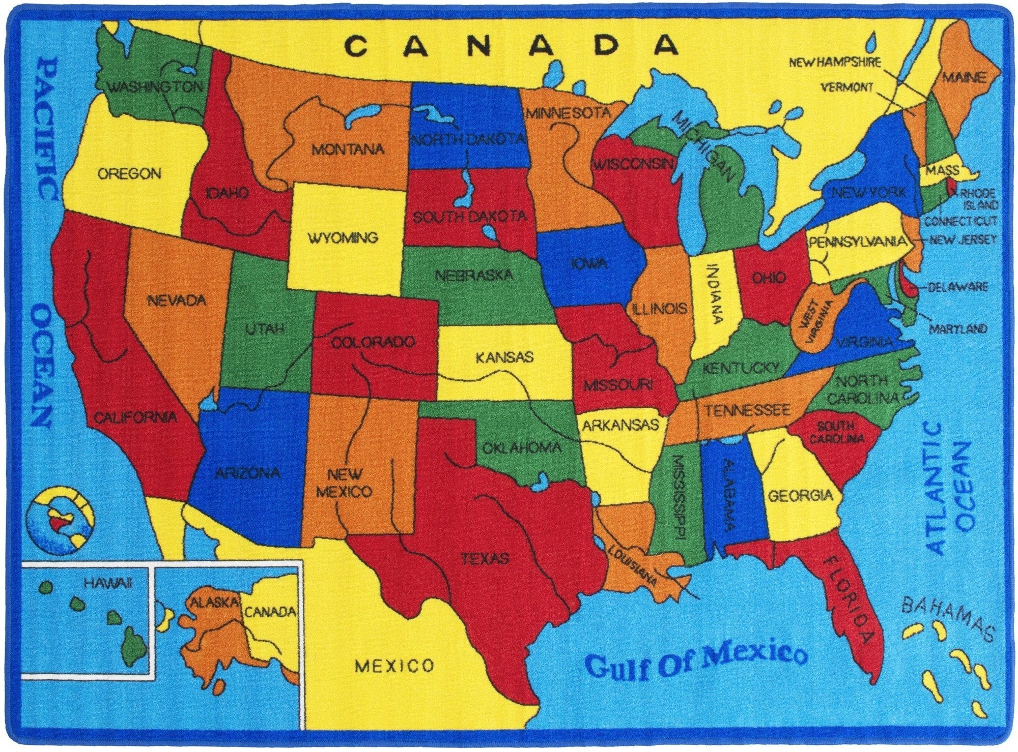 USA Map Kids Educational Non-Slip Gel Back