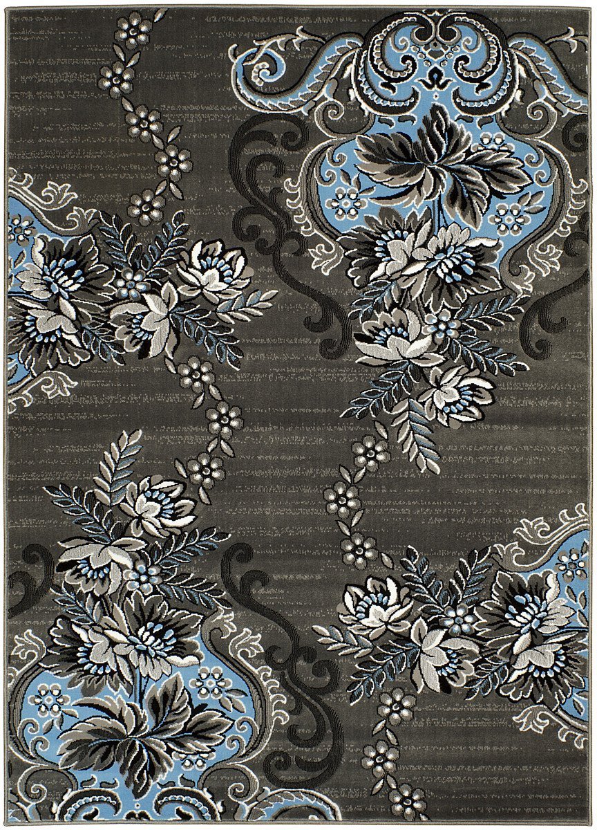 Blue/Grey/Silver/Black/Abstract Area Floral Pattern