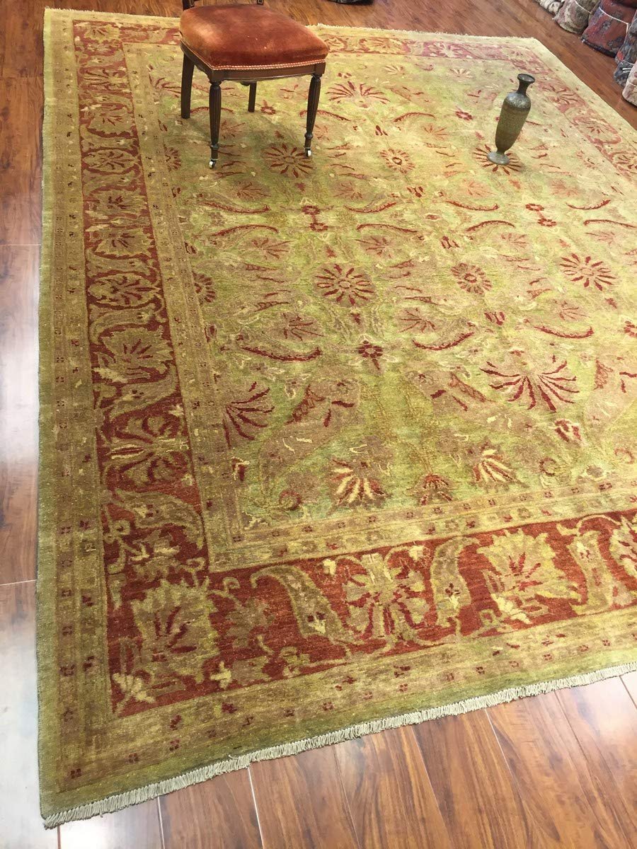 Hand Knotted Pakistani Rug-Ziegler-Burgandy/Olive/Multi-(9.1 by 11.10 Feet)