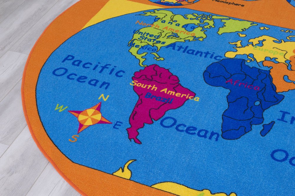 World Map Kids Educational Non-Slip Gel Back Rug