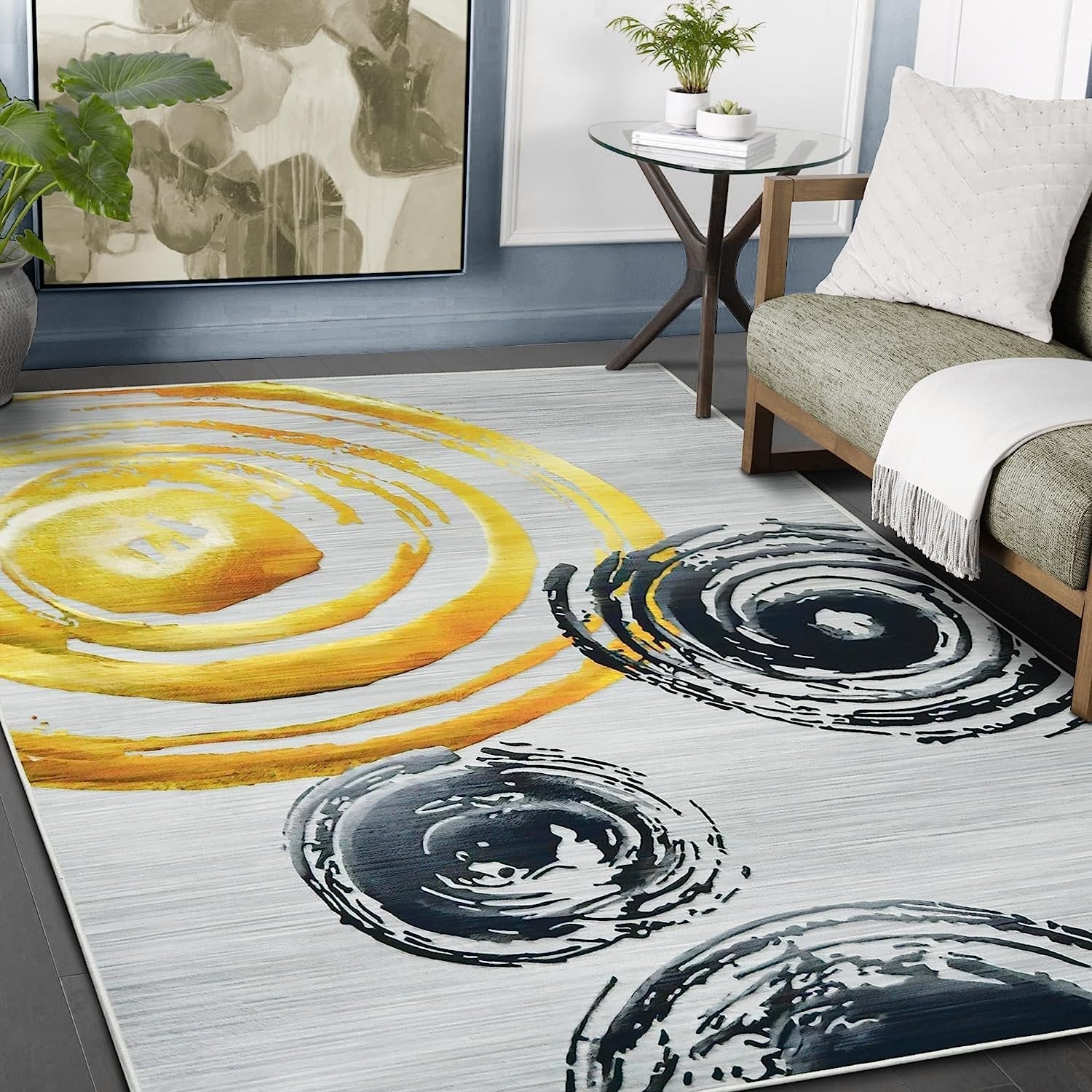 HR Abstract Area Rug with Circle Pattern - Non-Slip Rubber Backing #1106