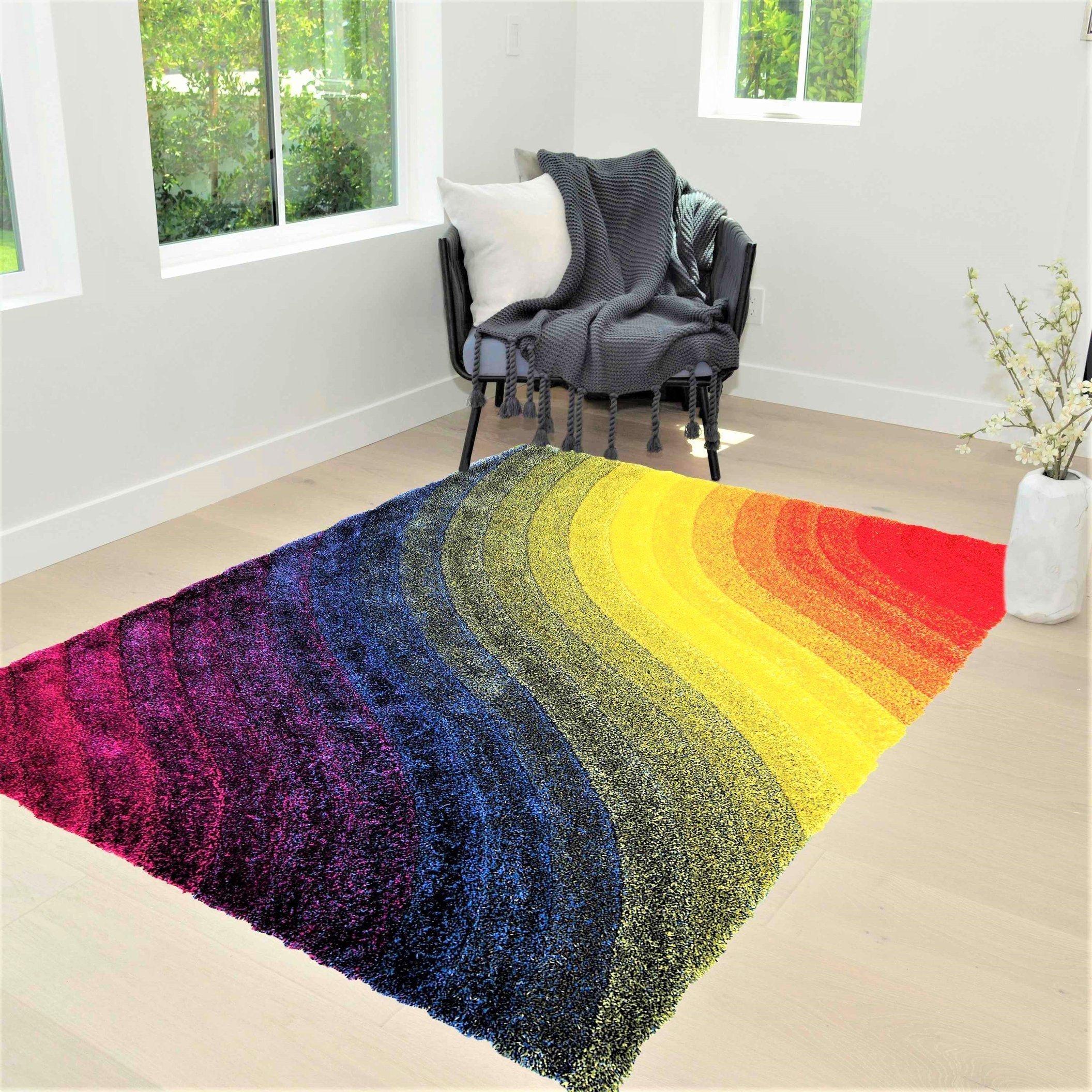Colorful Rainbow Area Rug 3-D Hand Carved #07