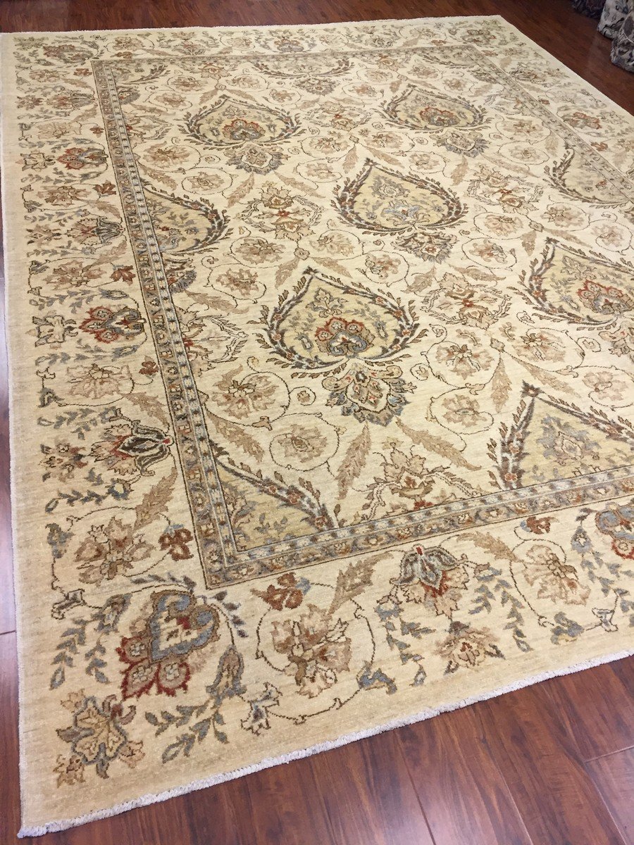 Hand Knotted Pakistani Rug-Ziegler-Ivory/Beige/Multi-(9.1 by 11.10 Feet)